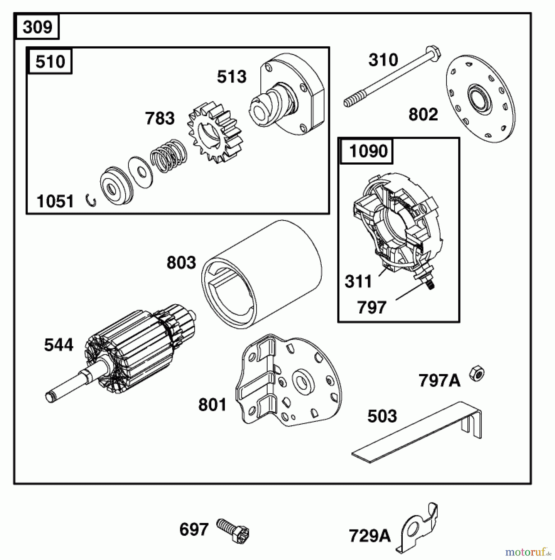  Toro Neu Mowers, Lawn & Garden Tractor Seite 1 74570 (DH 210) - Toro DH 210 Lawn Tractor, 2005 (250000001-250999999) STARTER ASSEMBLY BRIGGS AND STRATTON 311777-0151-E1