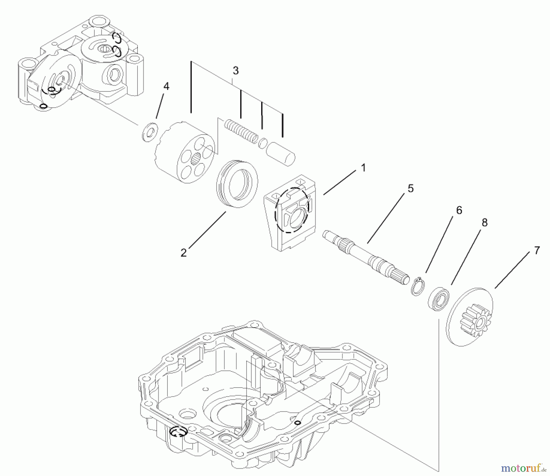  Toro Neu Mowers, Lawn & Garden Tractor Seite 1 74571 (150-DH) - Toro 150-DH Lawn Tractor, 2004 (240000001-240999999) MOTOR SHAFT ASSEMBLY TRANSMISSION ASSEMBLY NO. 104-2889