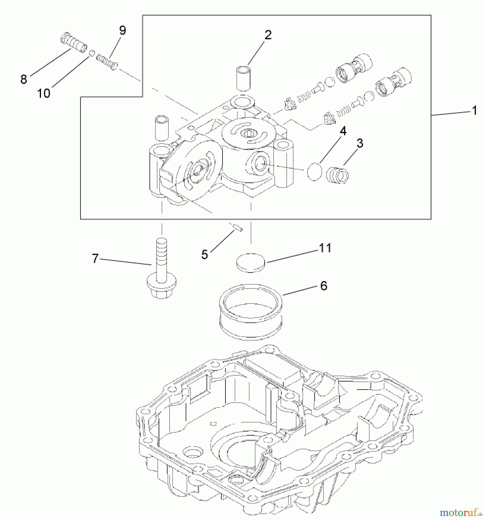  Toro Neu Mowers, Lawn & Garden Tractor Seite 1 74573 (DH 200) - Toro DH 200 Lawn Tractor, 2007 (270000001-270999999) CENTER CASE ASSEMBLY TRANSMISSION ASSEMBLY NO. 104-2889