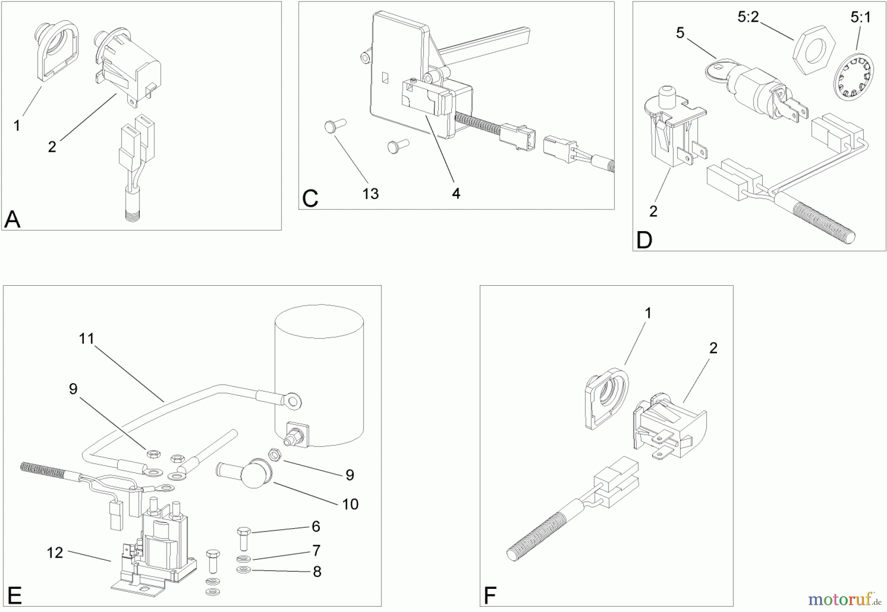  Toro Neu Mowers, Lawn & Garden Tractor Seite 1 74582 (DH 210) - Toro DH 210 Lawn Tractor, 2007 (270000001-270999999) ELECTRICAL SWITCH NO. 1 ASSEMBLY