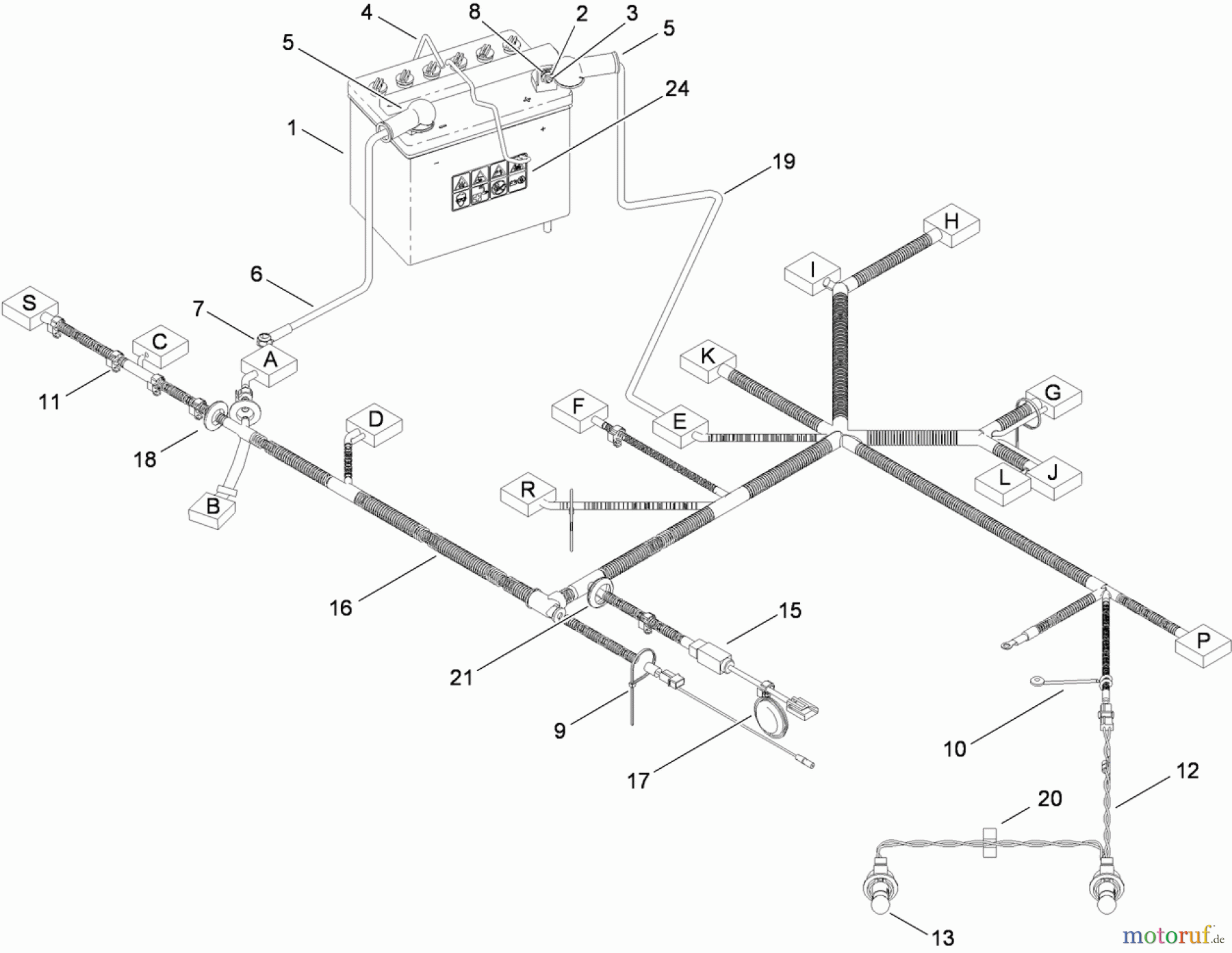  Toro Neu Mowers, Lawn & Garden Tractor Seite 1 74593 (DH 220) - Toro DH 220 Lawn Tractor, 2010 (310000001-310999999) BATTERY AND ELECTRICAL HARNESS ASSEMBLY