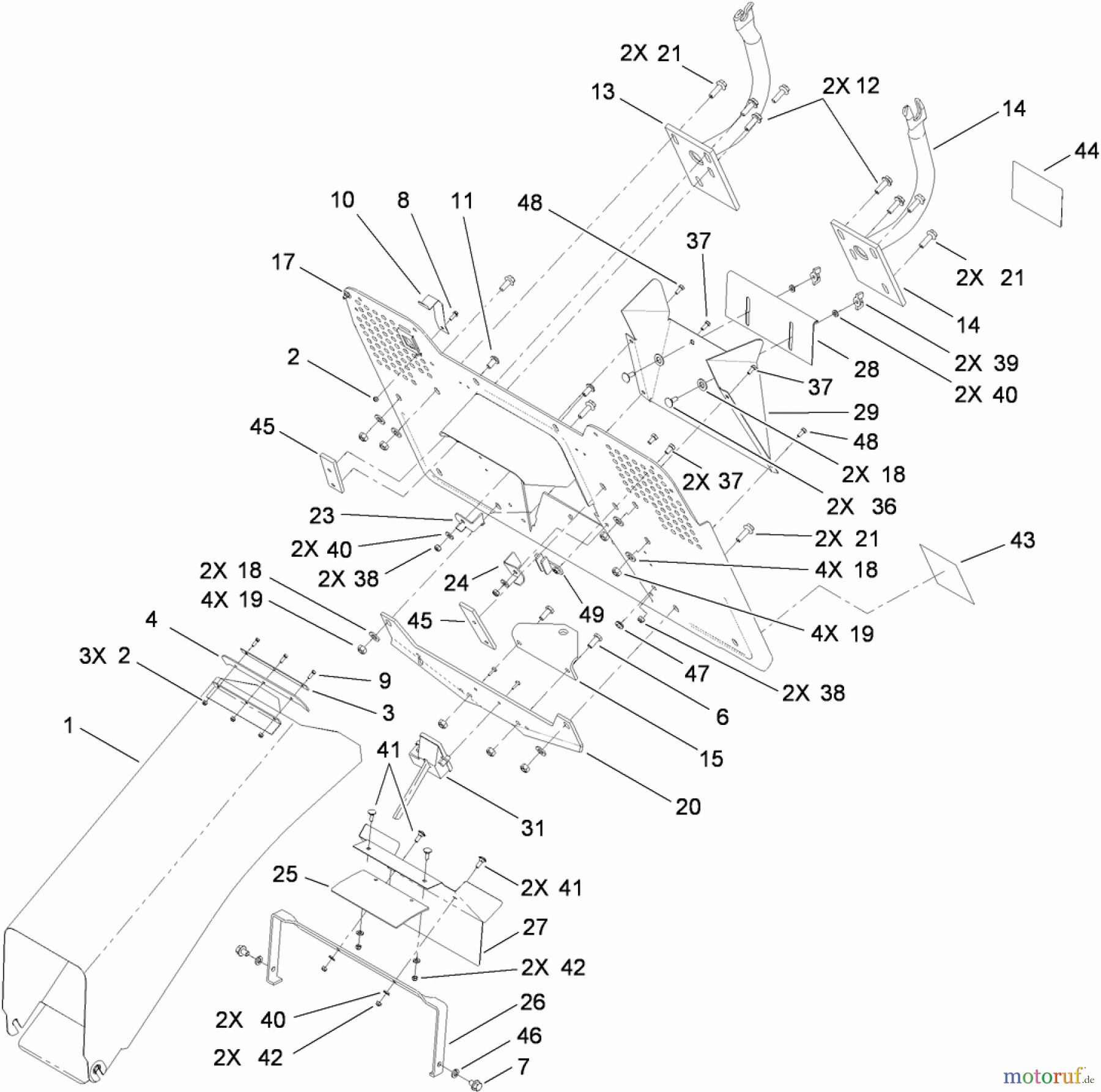  Toro Neu Mowers, Lawn & Garden Tractor Seite 1 74593 (DH 220) - Toro DH 220 Lawn Tractor, 2010 (310000001-310999999) TUNNEL ASSEMBLY