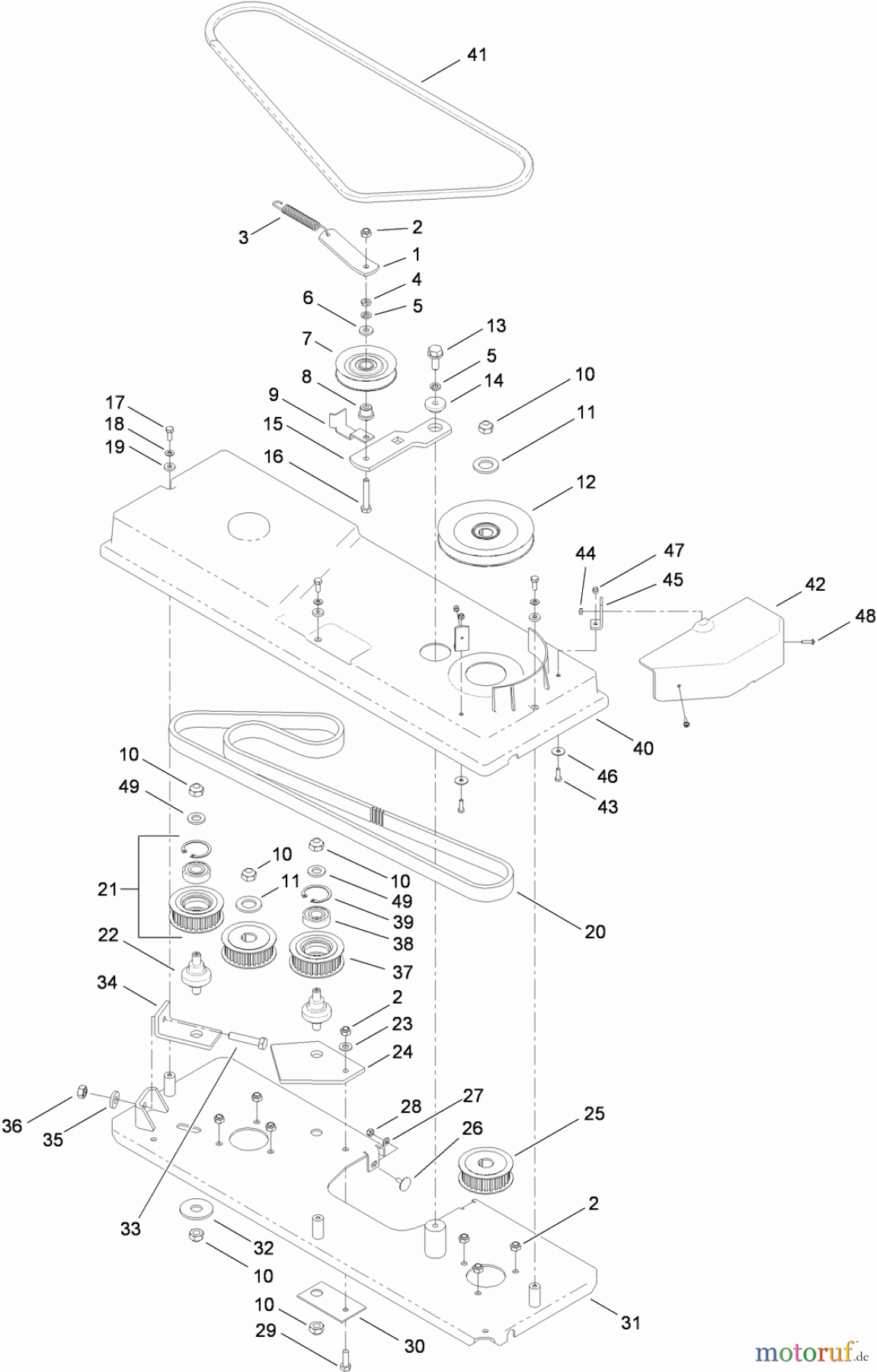  Toro Neu Mowers, Lawn & Garden Tractor Seite 1 74593 (DH 220) - Toro DH 220 Lawn Tractor, 2011 (311000001-311000400) CUTTING PAN AND DRIVE SYSTEM ASSEMBLY