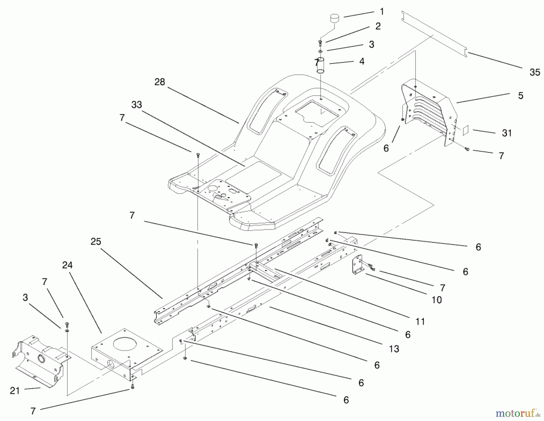  Toro Neu Mowers, Lawn & Garden Tractor Seite 1 77104 (16-38H) - Toro 16-38H Lawn Tractor, 2000 (200000001-200999999) FRAME & BODY ASSEMBLY