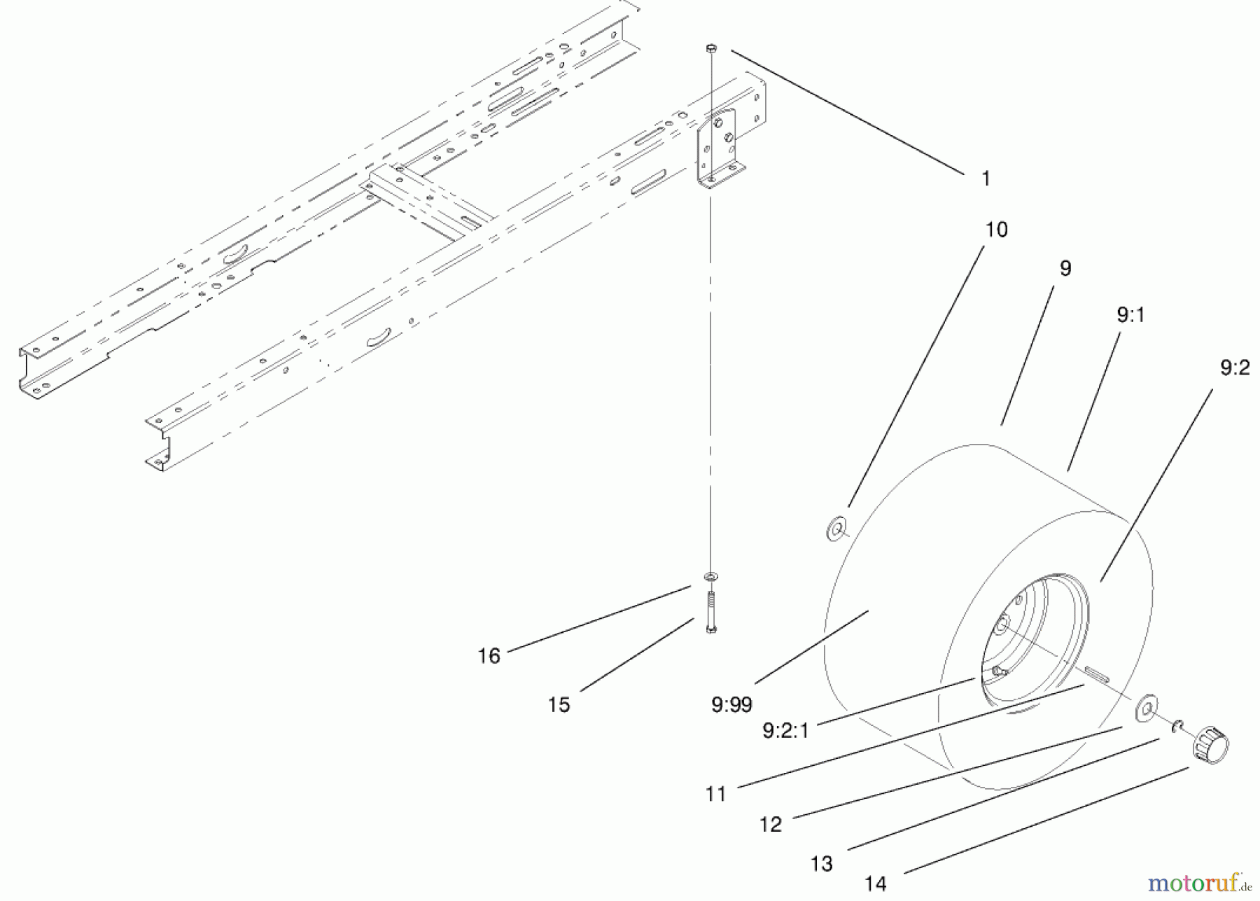  Toro Neu Mowers, Lawn & Garden Tractor Seite 1 77104 (16-38H) - Toro 16-38H Lawn Tractor, 2000 (200000001-200999999) REAR WHEEL & TIRE ASSEMBLY