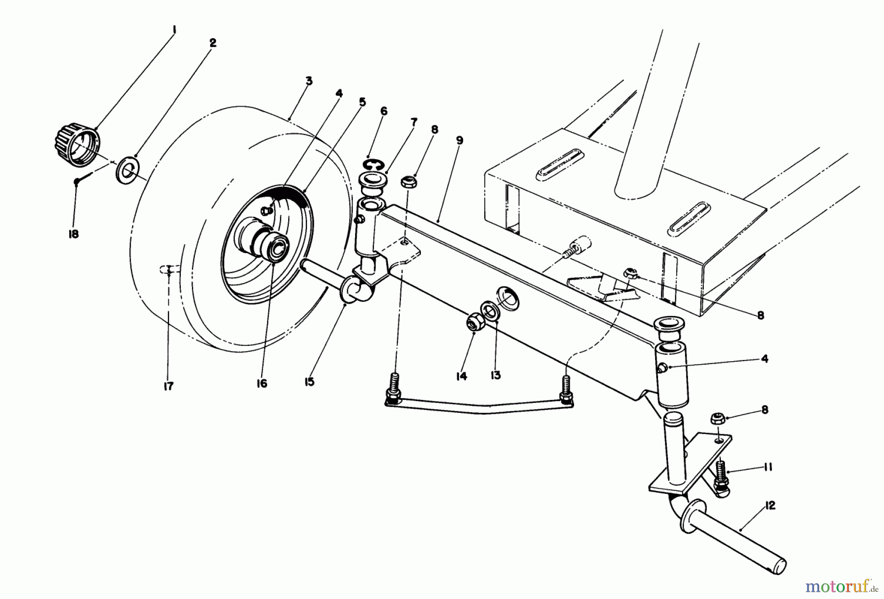  Toro Neu Mowers, Rear-Engine Rider 56127 (7-25) - Toro 7-25 Rear Engine Rider, 1988 (8000001-8999999) FRONT AXLE ASSEMBLY