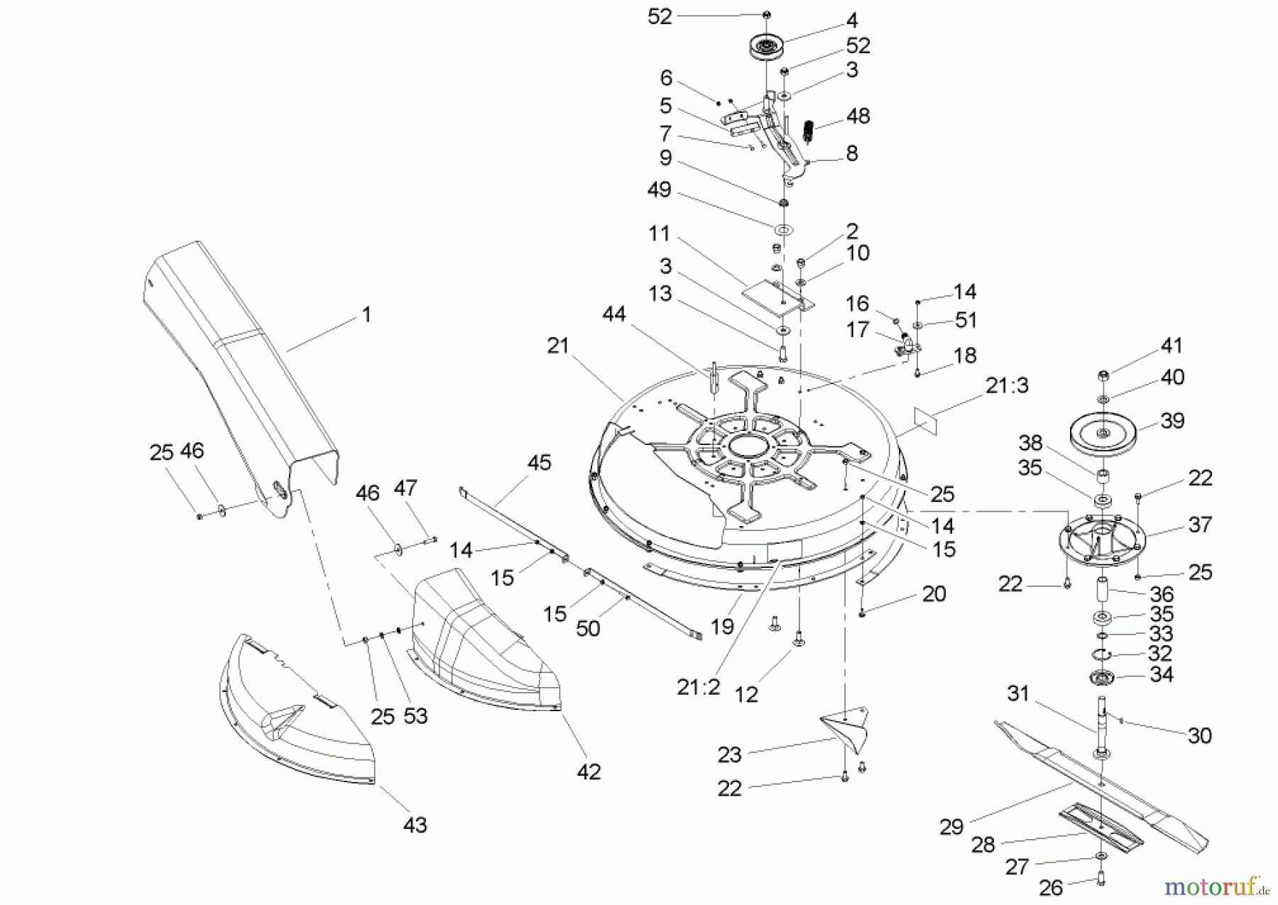  Toro Neu Mowers, Rear-Engine Rider 70186 (13-32H) - Toro 13-32H Rear-Engine Riding Mower, 2004 (240000001-240999999) DECK AND SPINDLE ASSEMBLY