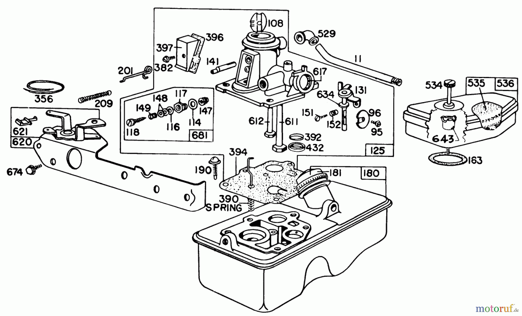  Toro Neu Mowers, Walk-Behind Seite 1 16277 - Toro Whirlwind Lawnmower, 1979 (9000001-9999999) BRIGGS & STRATTON CARBURETOR ASSEMBLY MODEL 92908-1842-01 FOR 21