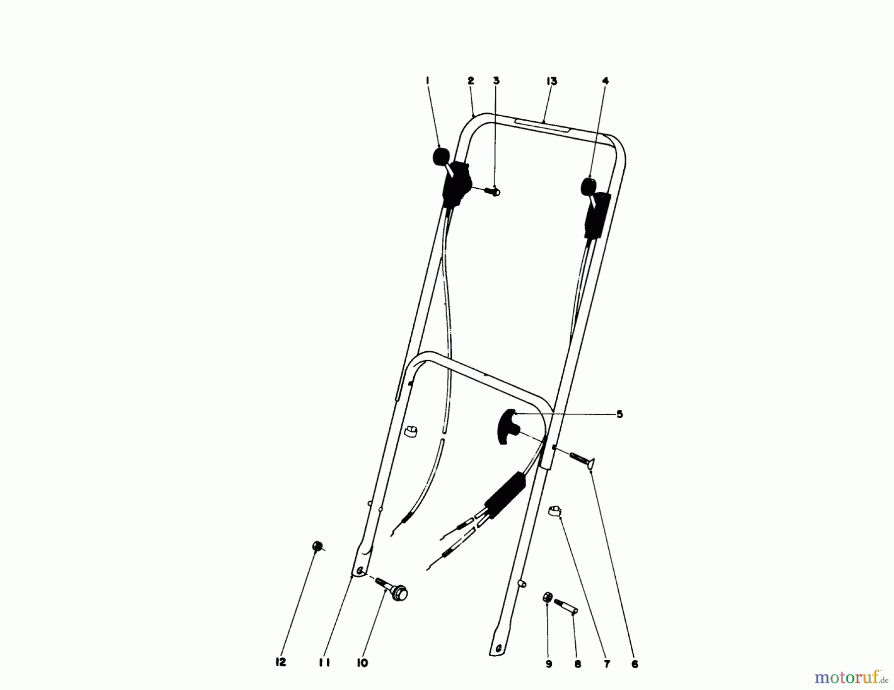  Toro Neu Mowers, Walk-Behind Seite 1 16035 - Toro Whirlwind II Lawnmower, 1977 (7000001-7999999) HANDLE ASSEMBLY MODELS 16035, 16106, 16264