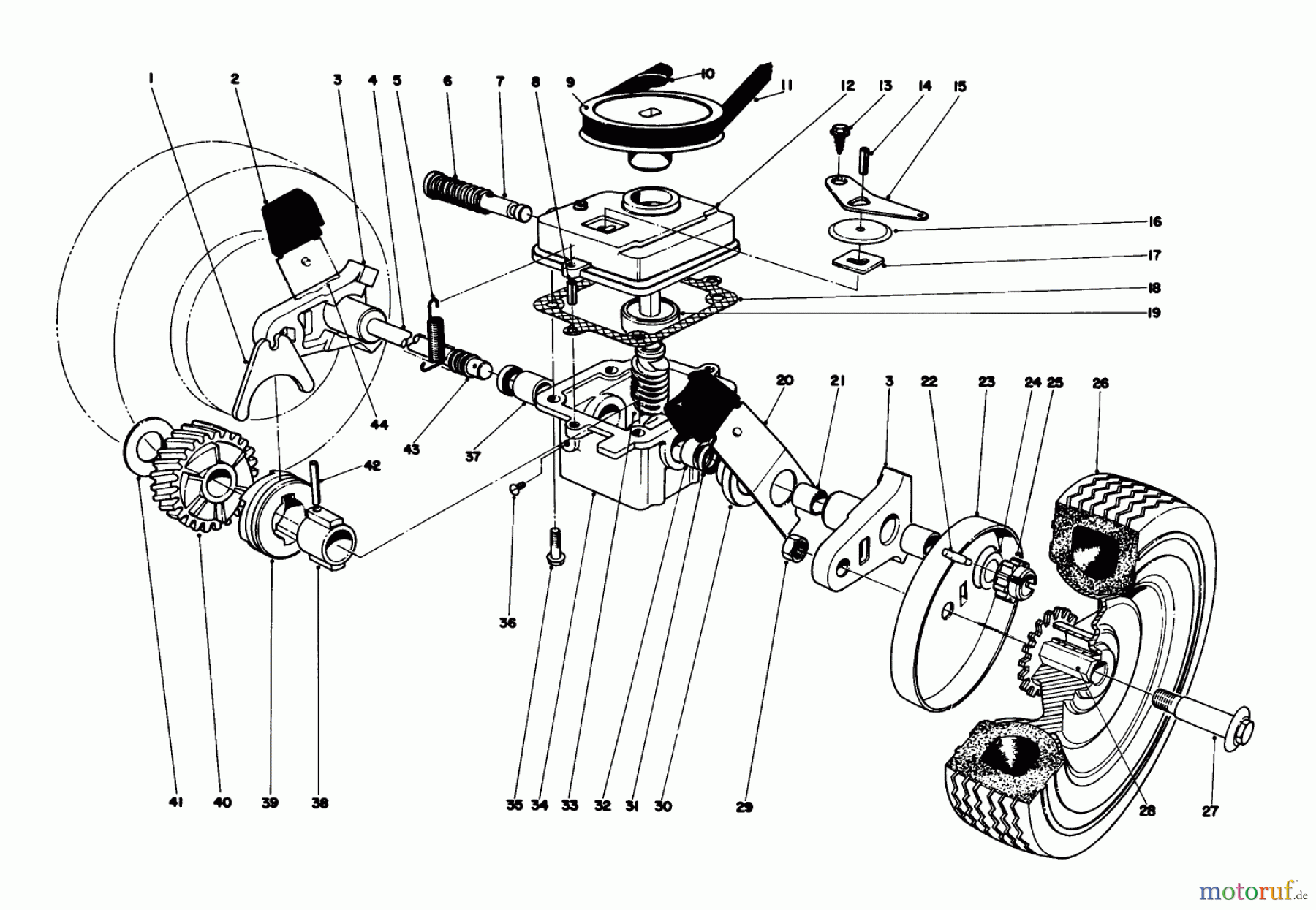  Toro Neu Mowers, Walk-Behind Seite 1 16287 - Toro Whirlwind II Lawnmower, 1977 (7000001-7999999) GEAR BOX ASSEMBLY MODEL 16287