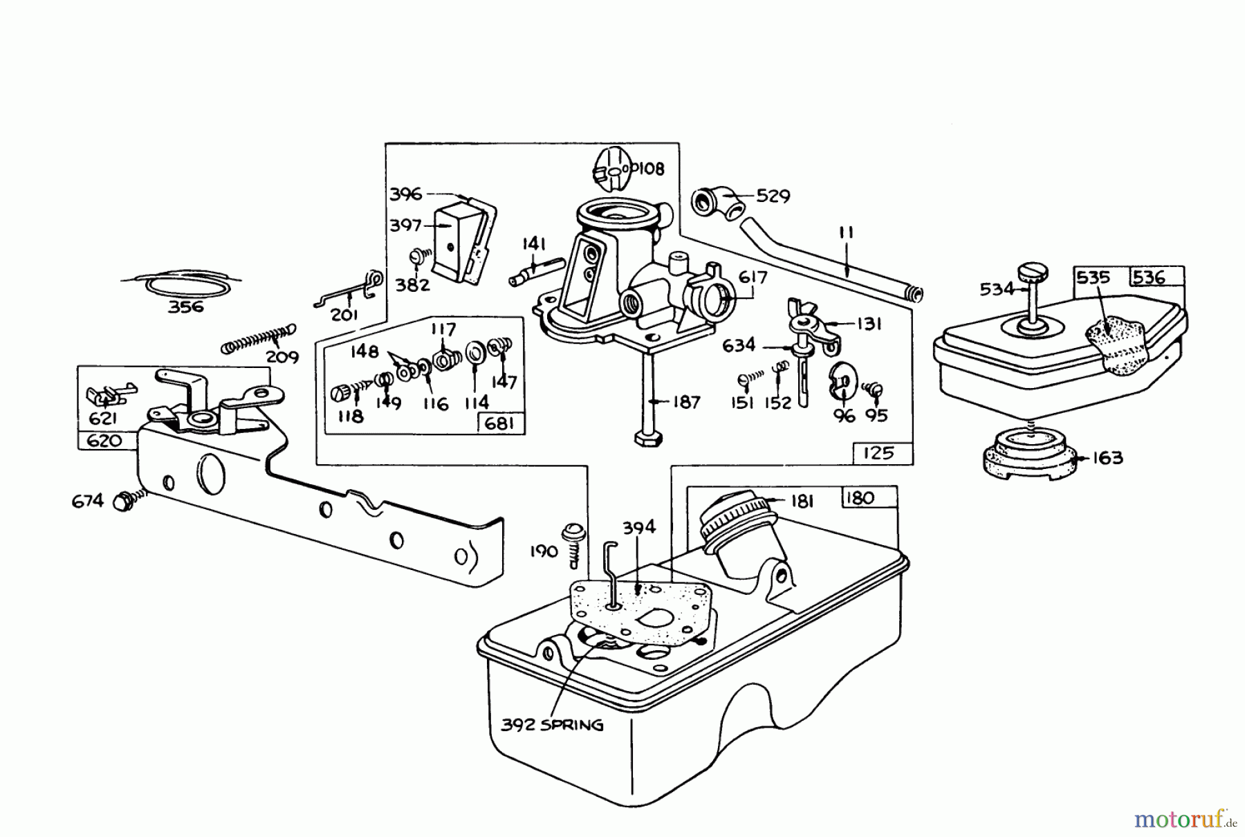  Toro Neu Mowers, Walk-Behind Seite 1 16155 - Toro Whirlwind II Lawnmower, 1978 (8000001-8999999) BRIGGS & STRATTON CARBURETOR ASSEMBLY MODEL 390064 FOR 19