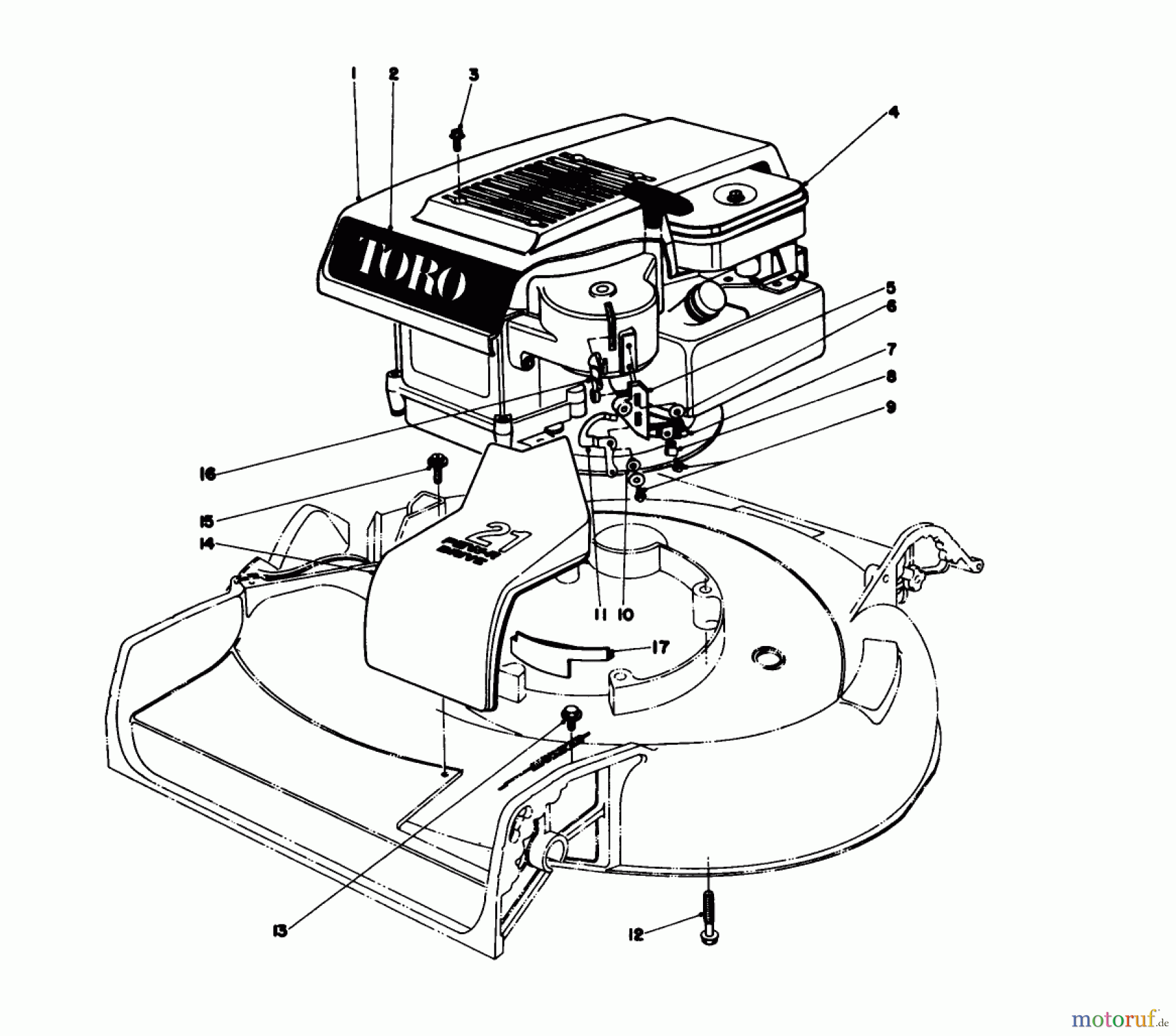  Toro Neu Mowers, Walk-Behind Seite 1 16287 - Toro Whirlwind II Lawnmower, 1978 (8000001-8999999) ENGINE ASSEMBLY MODEL 16287