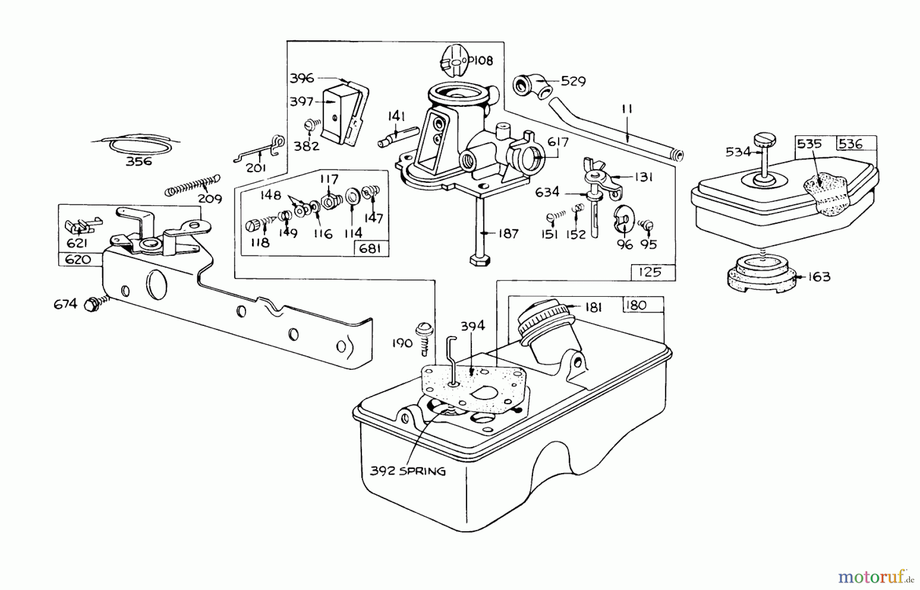  Toro Neu Mowers, Walk-Behind Seite 1 16173 - Toro Whirlwind Lawnmower, 1973 (3000001-3999999) BRIGGS & STRATTON CARBURETOR ASSEMBLY MODEL 390064 FOR 19