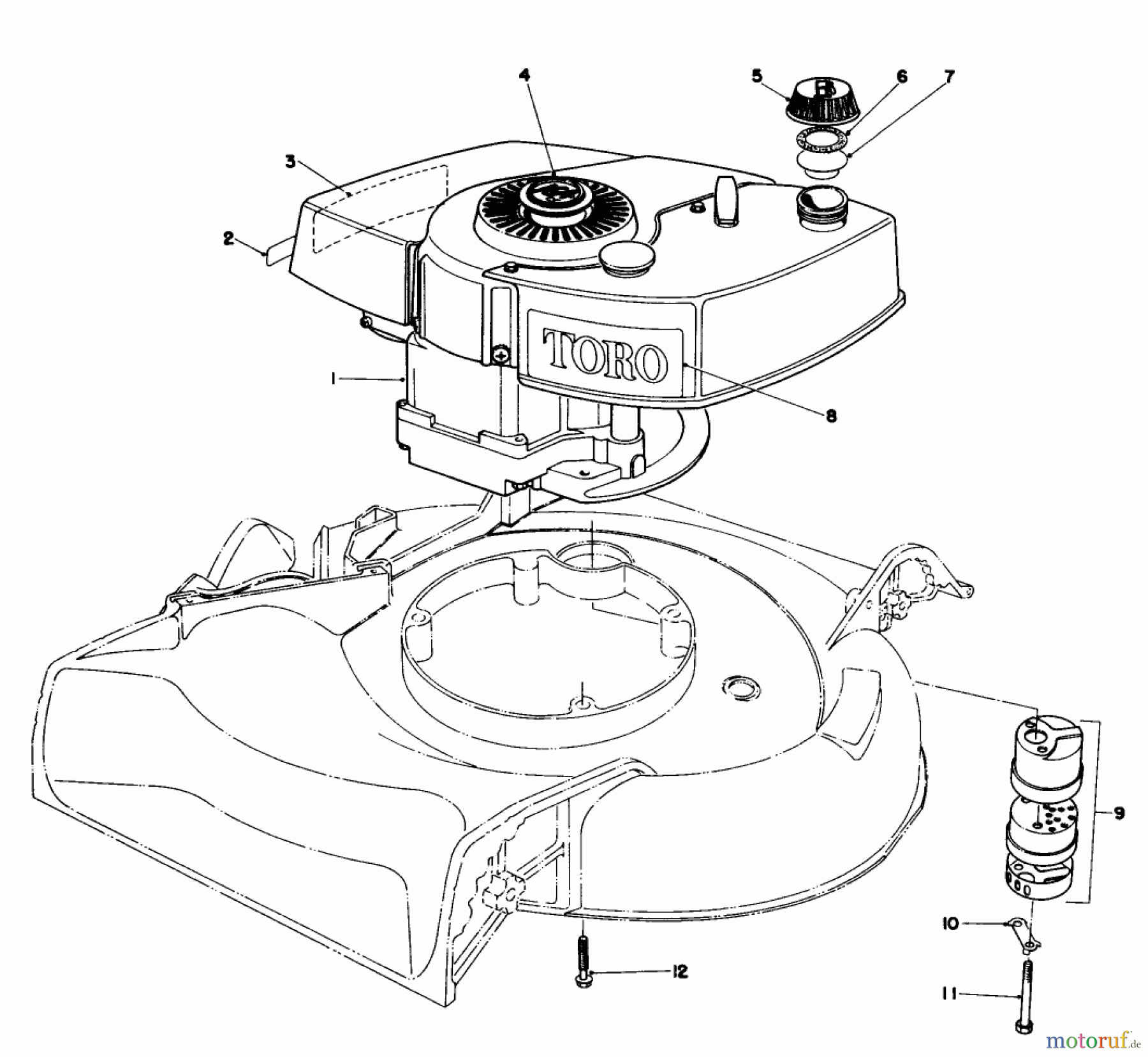  Toro Neu Mowers, Walk-Behind Seite 1 16077 - Toro Lawnmower, 1980 (0000001-0999999) ENGINE ASSEMBLY MODEL 16077 AND 16165