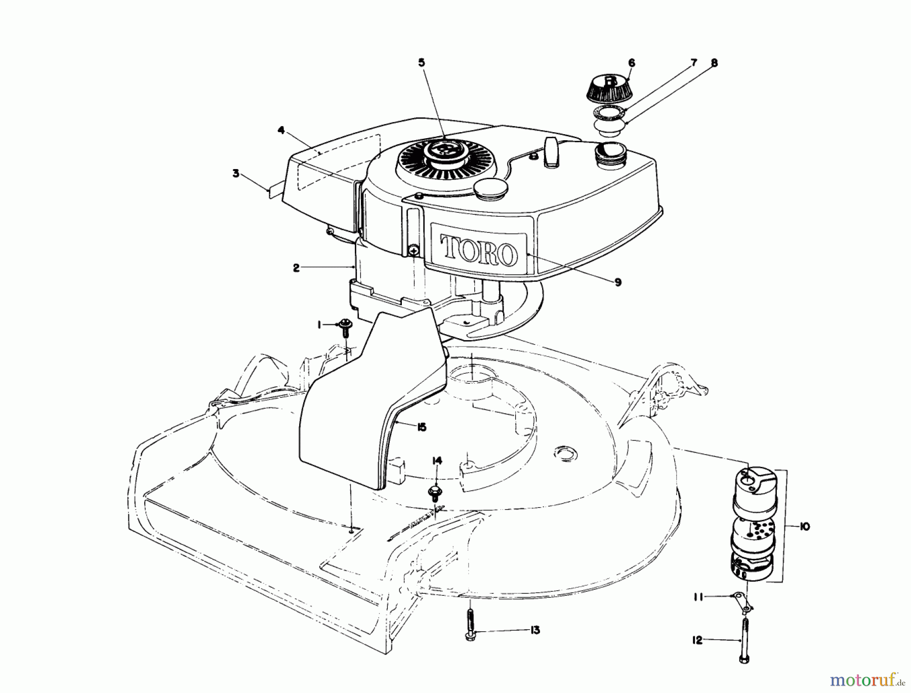  Toro Neu Mowers, Walk-Behind Seite 1 16165 - Toro Lawnmower, 1981 (1000001-1999999) ENGINE ASSEMBLY MODEL 16297