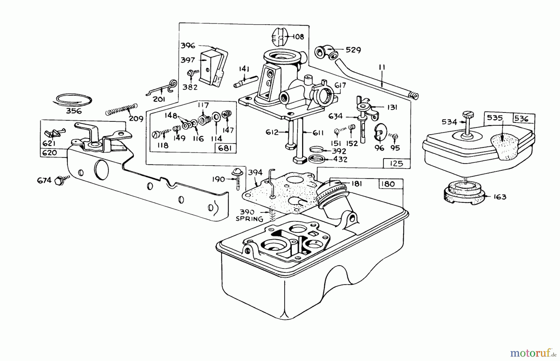  Toro Neu Mowers, Walk-Behind Seite 1 16172 - Toro Lawnmower, 1974 (4000001-4999999) CARBURETOR ASSEMBLY MODEL 390065