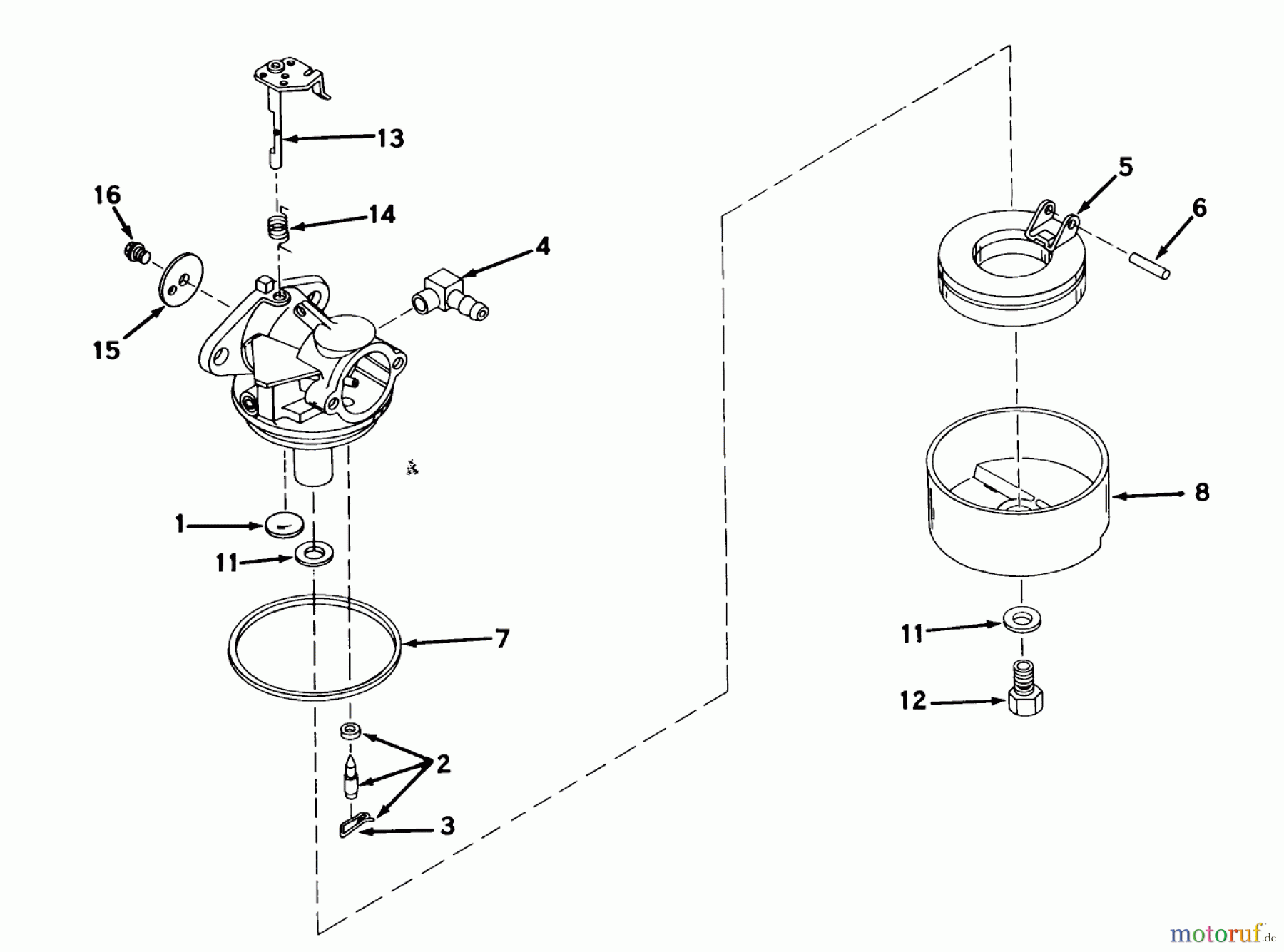  Toro Neu Mowers, Walk-Behind Seite 1 16268 - Toro Whirlwind Lawnmower, 1975 (5000001-5999999) CARBURETOR NO. 631612