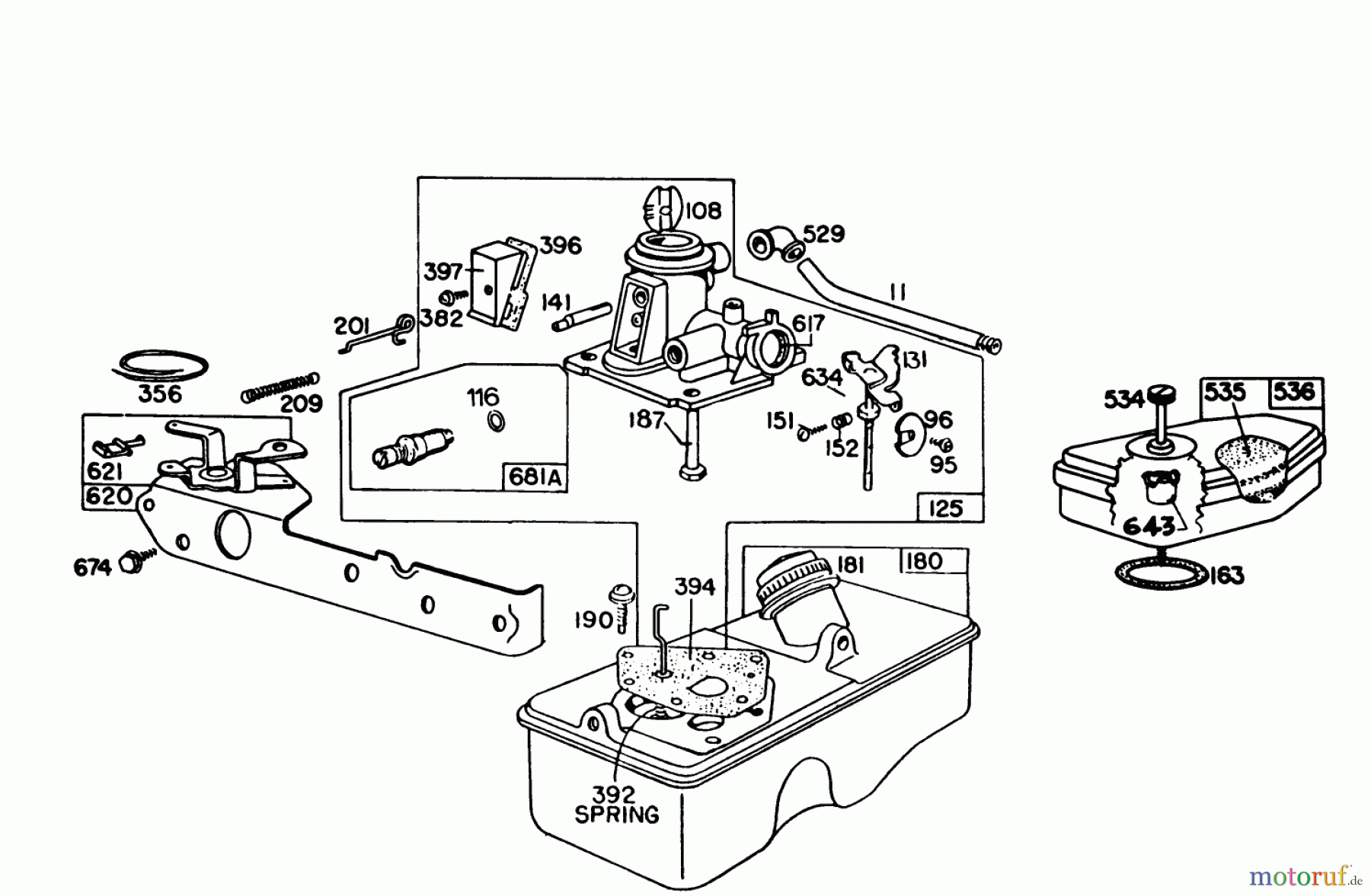  Toro Neu Mowers, Walk-Behind Seite 1 16310 - Toro Lawnmower, 1981 (1000001-1999999) BRIGGS & STRATTON CARBURETOR ASSEMBLY MODEL 93508-0195-01 FOR 21