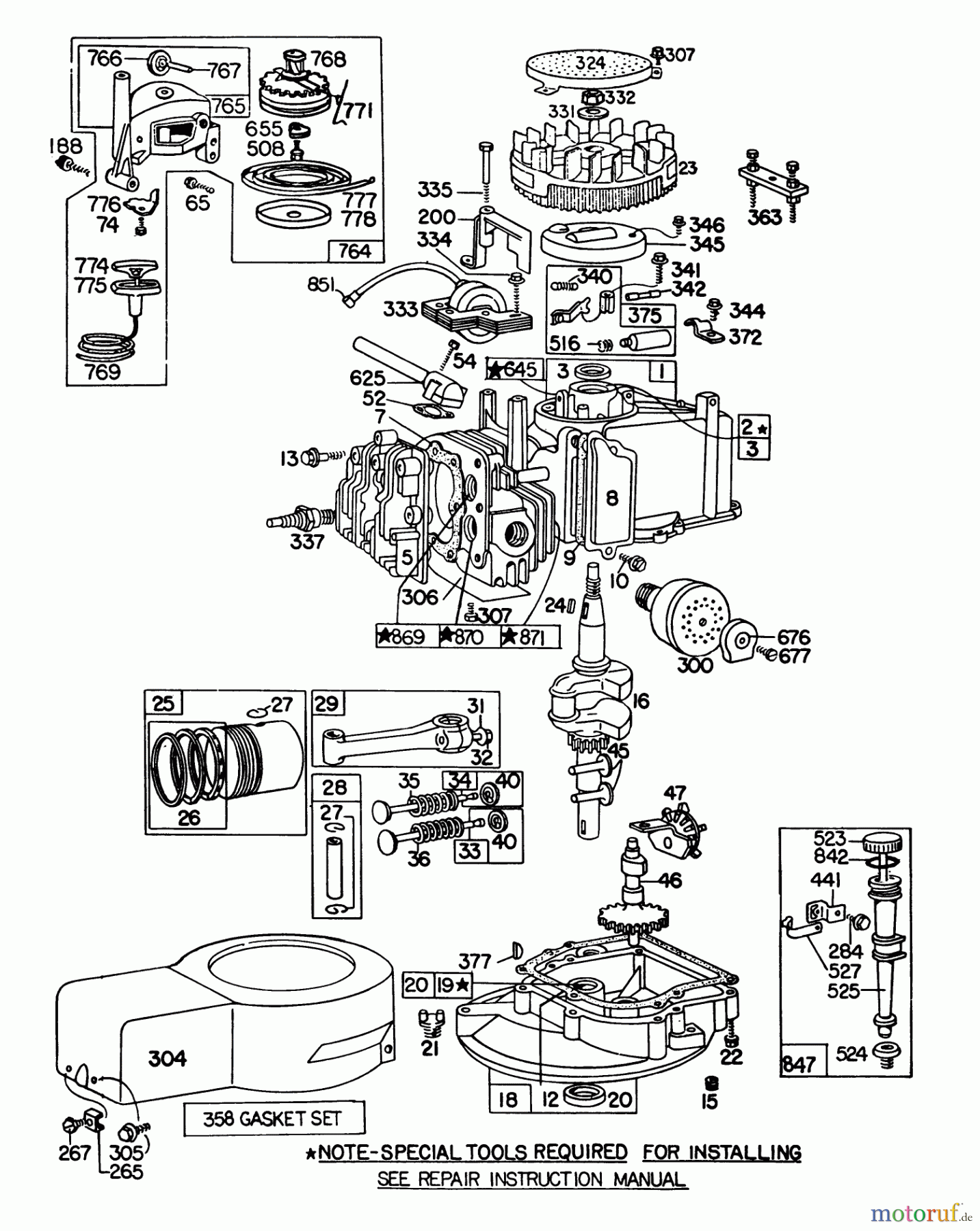  Toro Neu Mowers, Walk-Behind Seite 1 16300 - Toro Lawnmower, 1981 (1000001-1999999) ENGINE BRIGGS & STRATTON MODEL 92508-1033-01 FOR 19