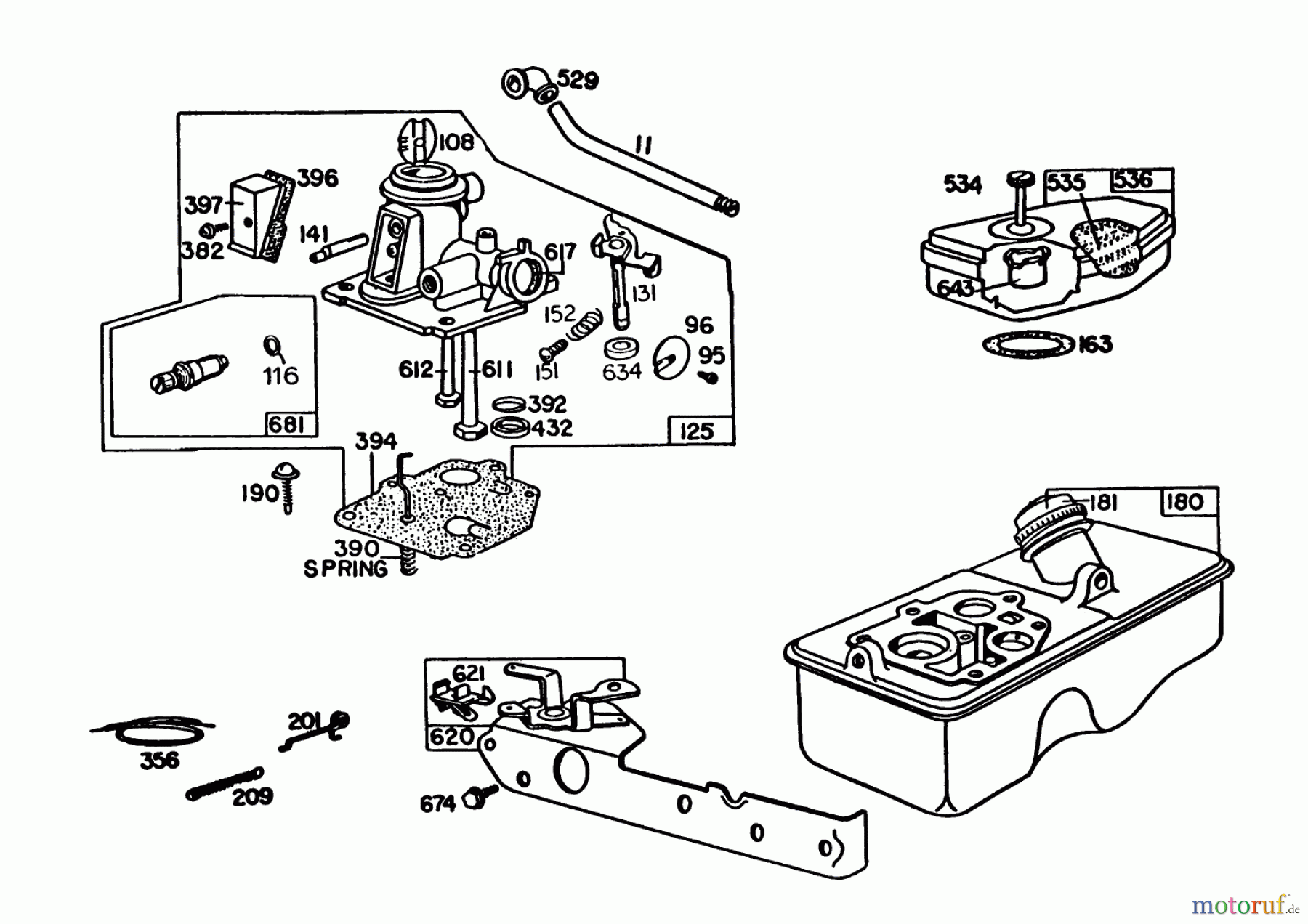  Toro Neu Mowers, Walk-Behind Seite 1 16325 - Toro Lawnmower, 1983 (3000001-3999999) BRIGGS & STRATTON CARBURETOR ASSEMBLY MODEL 92908-5205-01