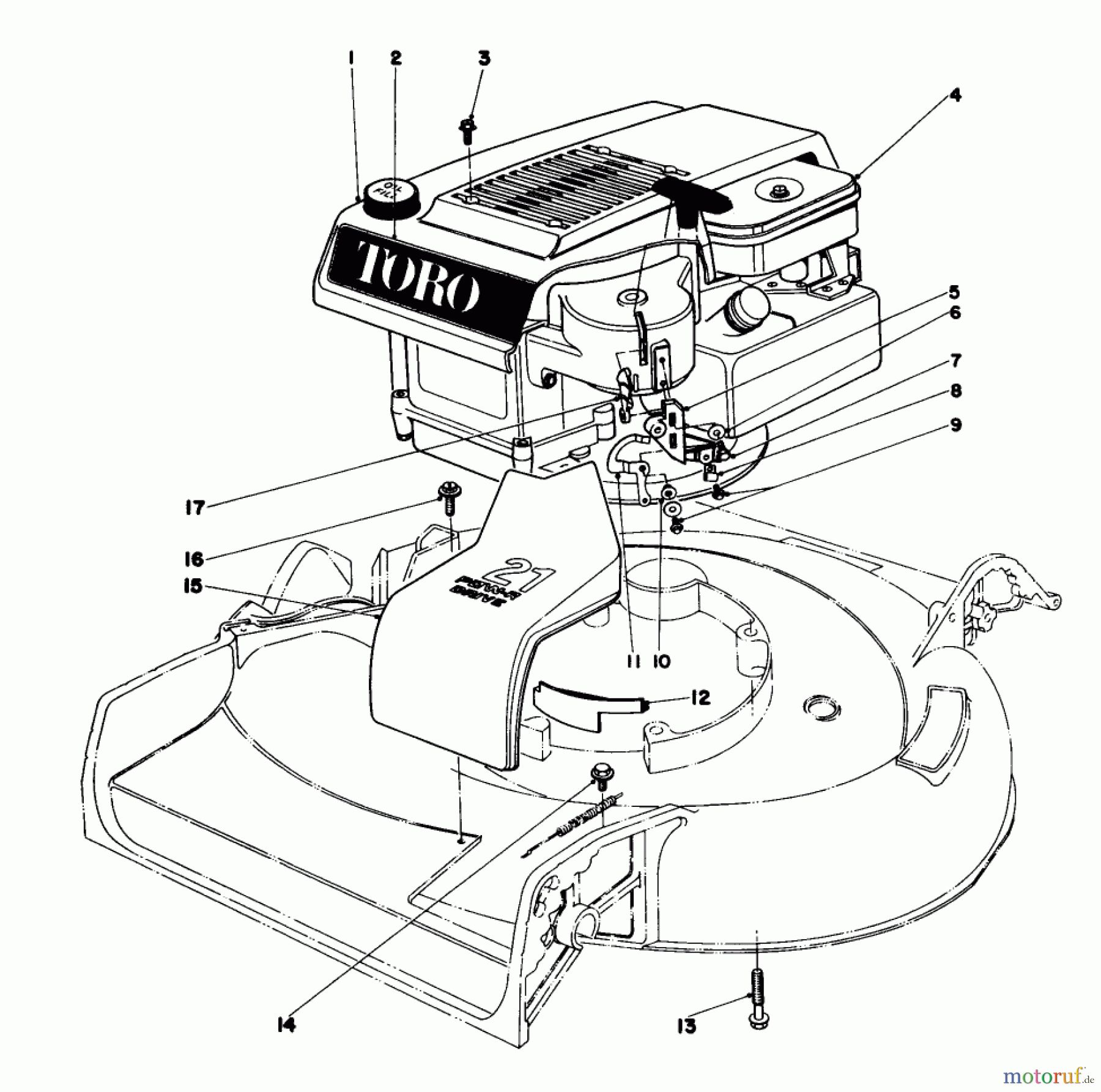  Toro Neu Mowers, Walk-Behind Seite 1 16390 - Toro Whirlwind PowR, 1979 (9000001-9999999) ENGINE ASSEMBLY MODEL 16390