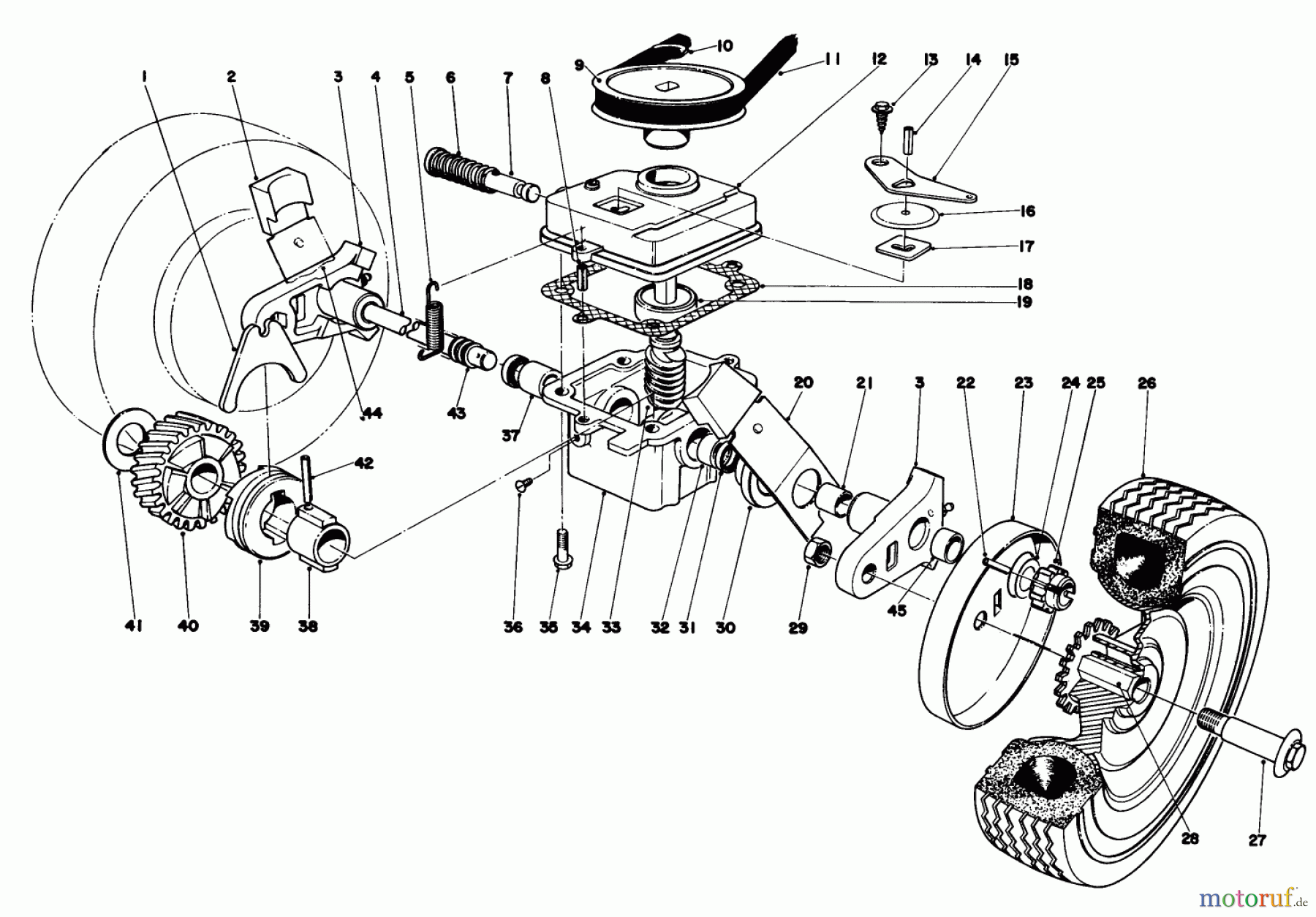  Toro Neu Mowers, Walk-Behind Seite 1 16380 - Toro Whirlwind II Lawnmower, 1979 (9000001-9999999) GEAR BOX ASSEMBLY