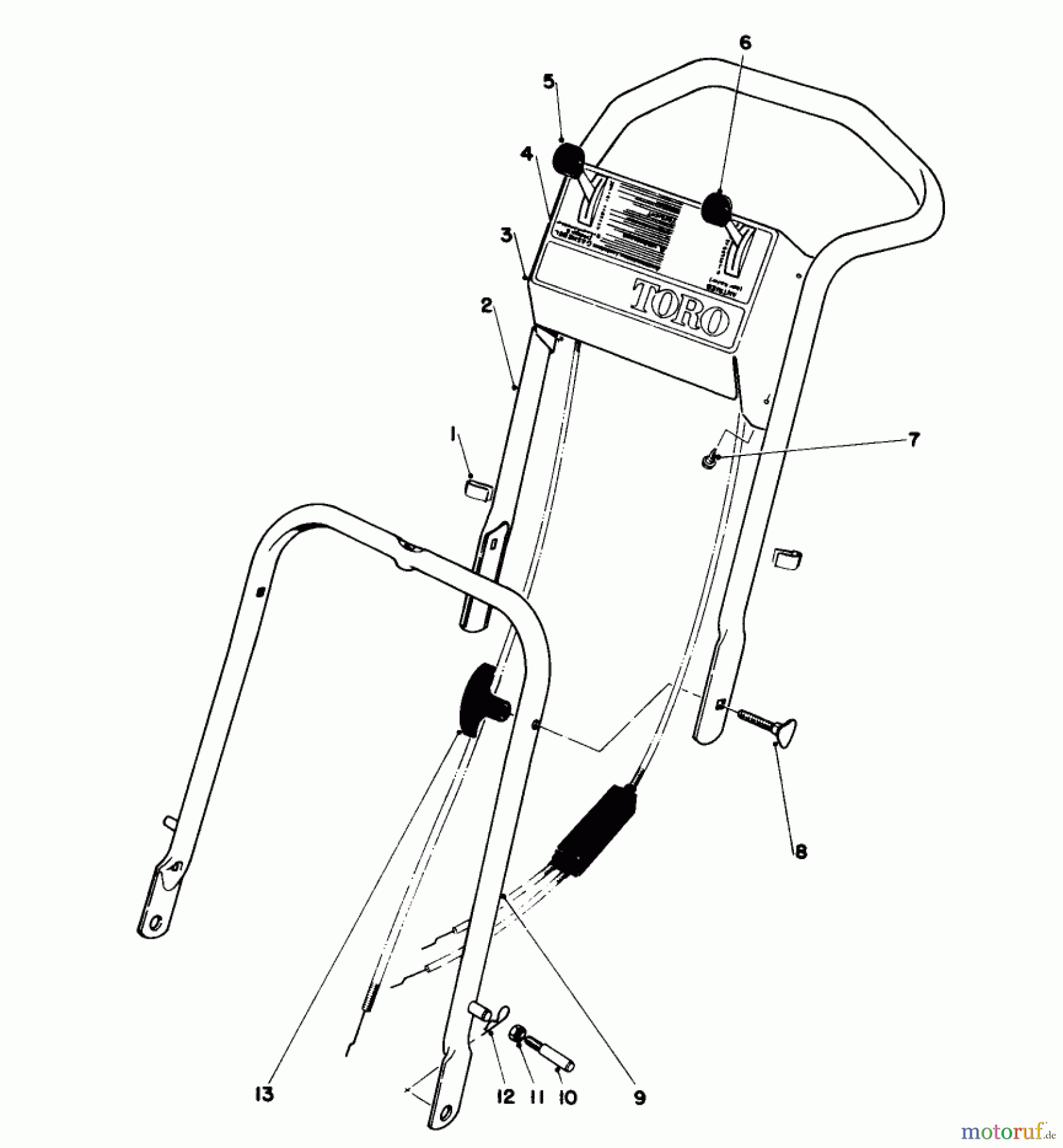  Toro Neu Mowers, Walk-Behind Seite 1 16380 - Toro Whirlwind II Lawnmower, 1980 (0000001-0999999) HANDLE ASSEMBLY