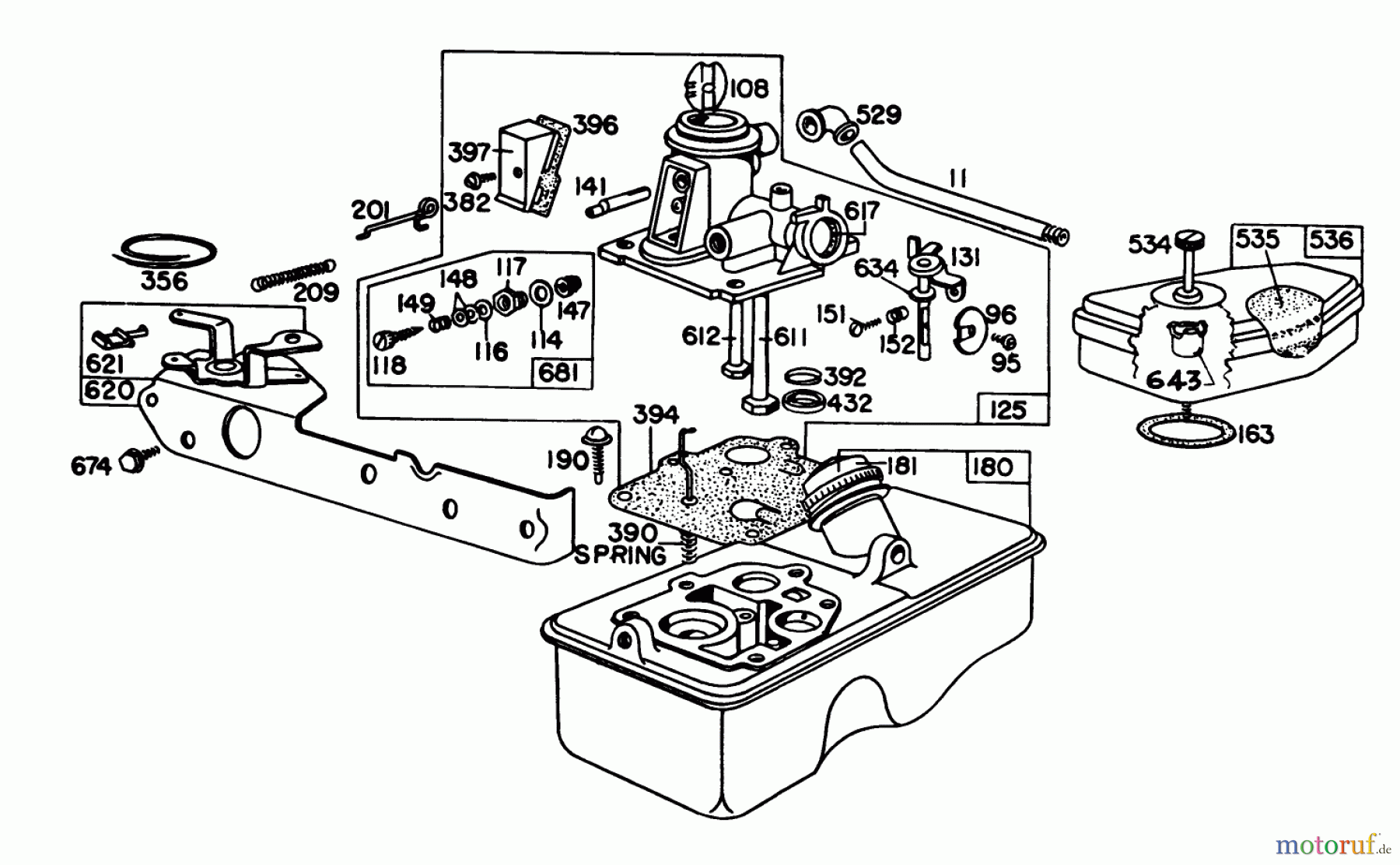  Toro Neu Mowers, Walk-Behind Seite 1 16390 - Toro Whirlwind PowR, 1981 (1000001-1999999) BRIGGS & STRATTON CARBURETOR ASSEMBLY MODEL 92908-2052-02