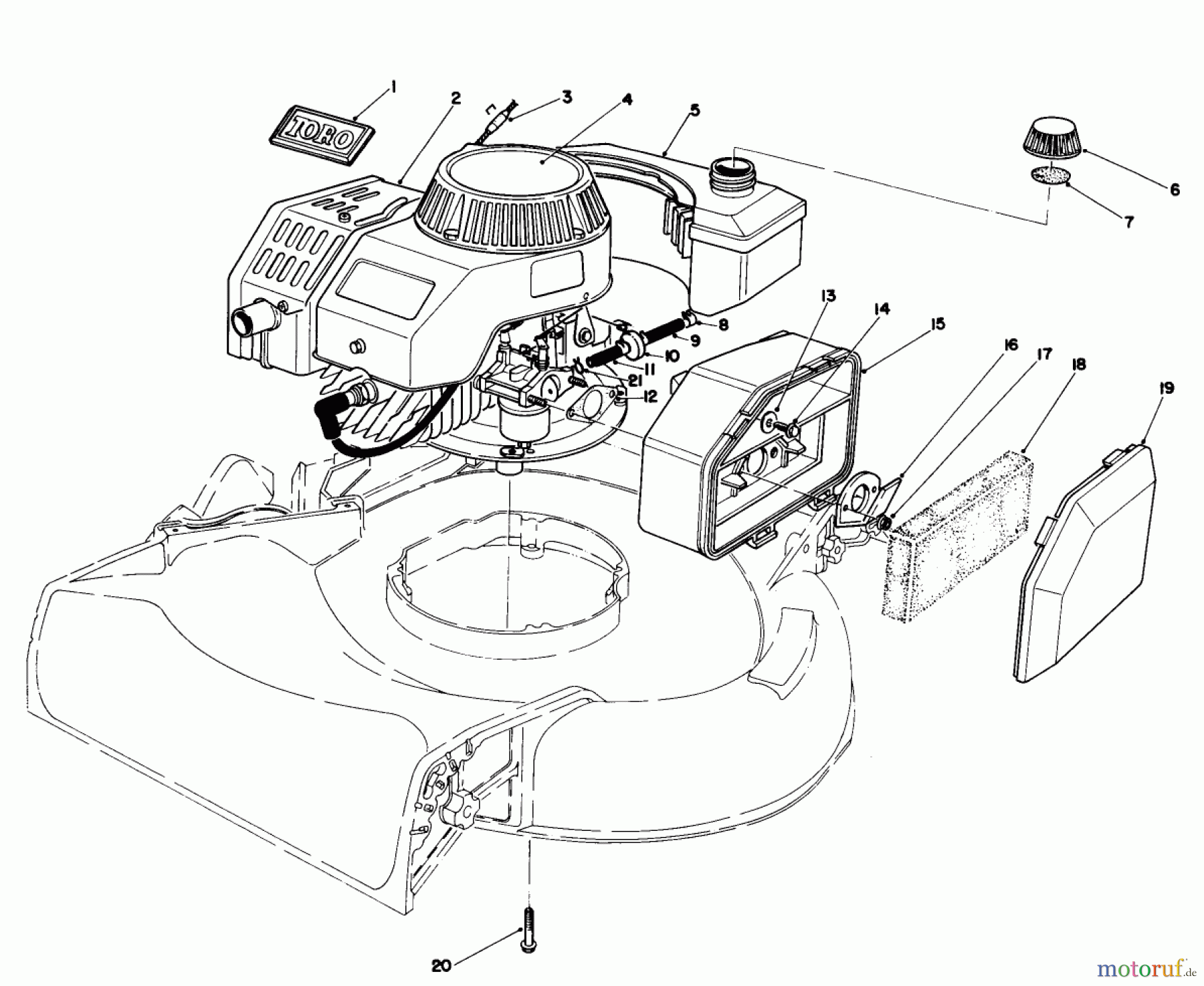  Toro Neu Mowers, Walk-Behind Seite 1 16585 - Toro Lawnmower, 1986 (6000001-6999999) ENGINE ASSEMBLY (USED ON UNITS WITH SERIAL NO. 6002074 & UP)