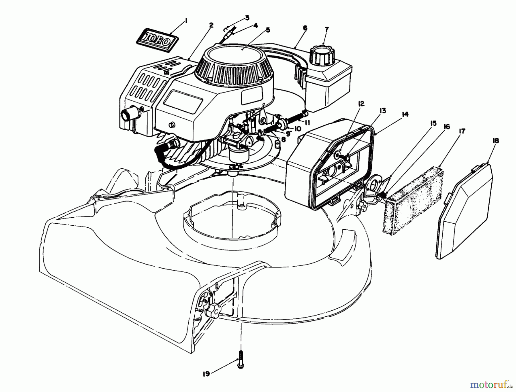  Toro Neu Mowers, Walk-Behind Seite 1 16585 - Toro Lawnmower, 1987 (7000001-7999999) ENGINE ASSEMBLY (MODEL NO. 47PG6) (USED ON UNITS WITH SERIAL NO. 7002105 & UP)