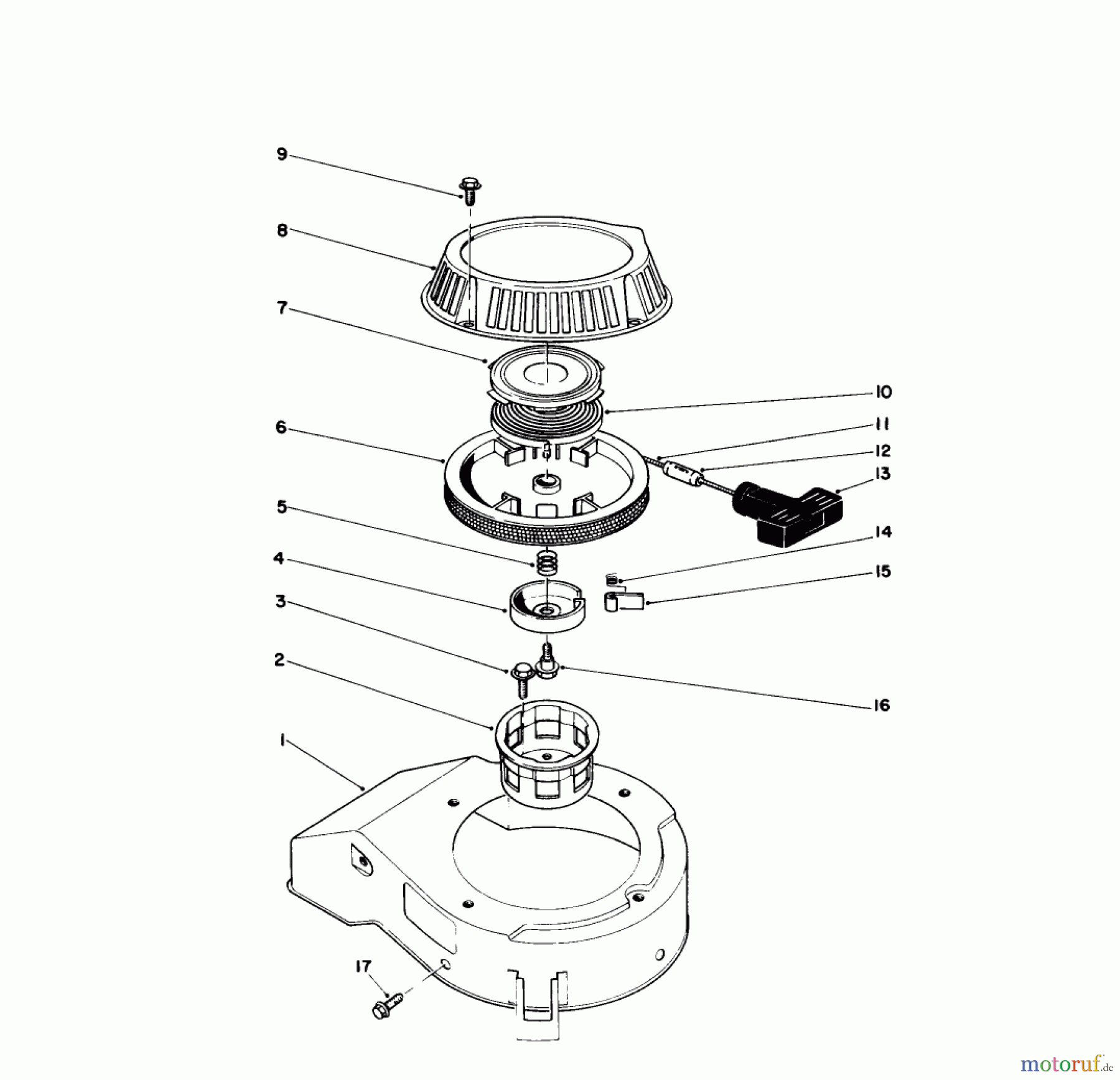  Toro Neu Mowers, Walk-Behind Seite 1 16585 - Toro Lawnmower, 1988 (8000001-8004251) RECOIL ASSEMBLY (MODEL NO. 47PH7)