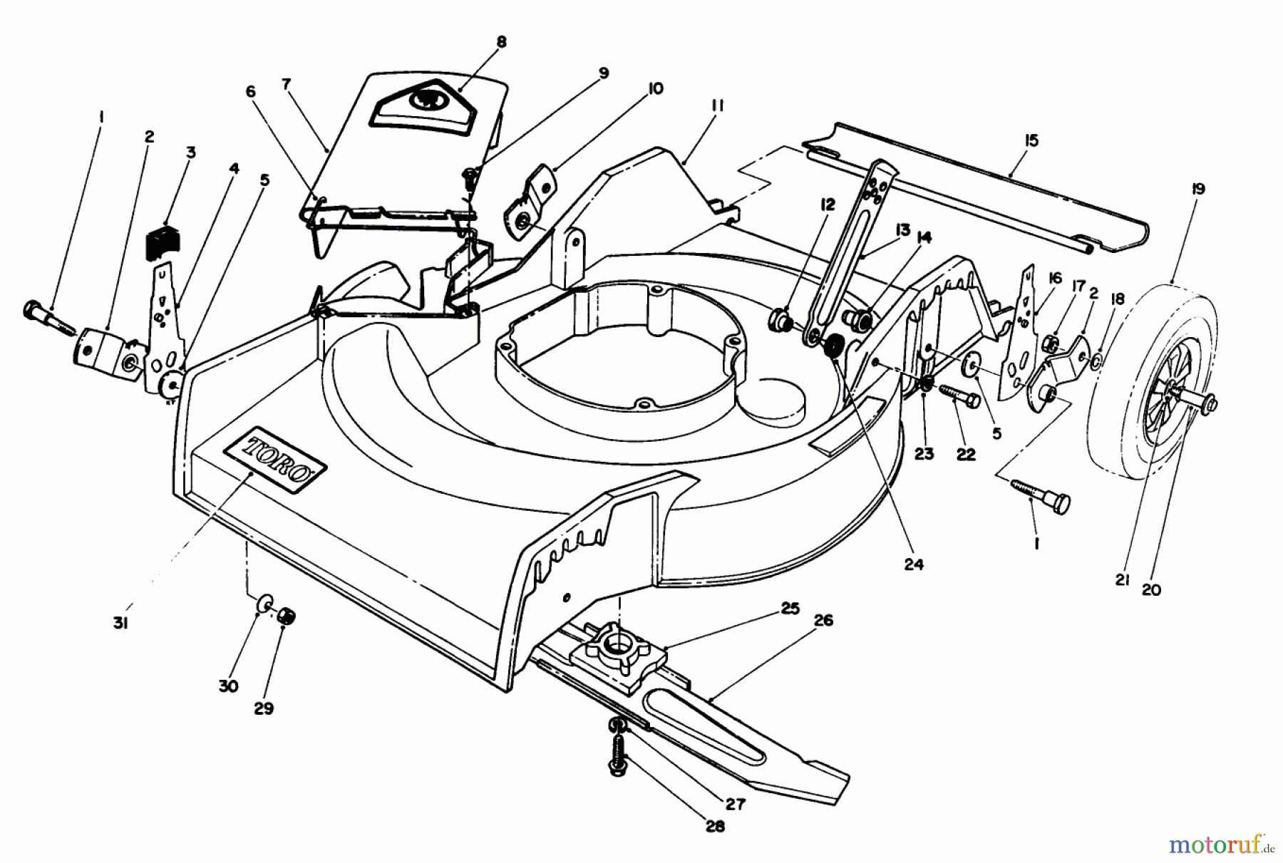  Toro Neu Mowers, Walk-Behind Seite 1 16585 - Toro Lawnmower, 1991 (1000001-1999999) HOUSING ASSEMBLY