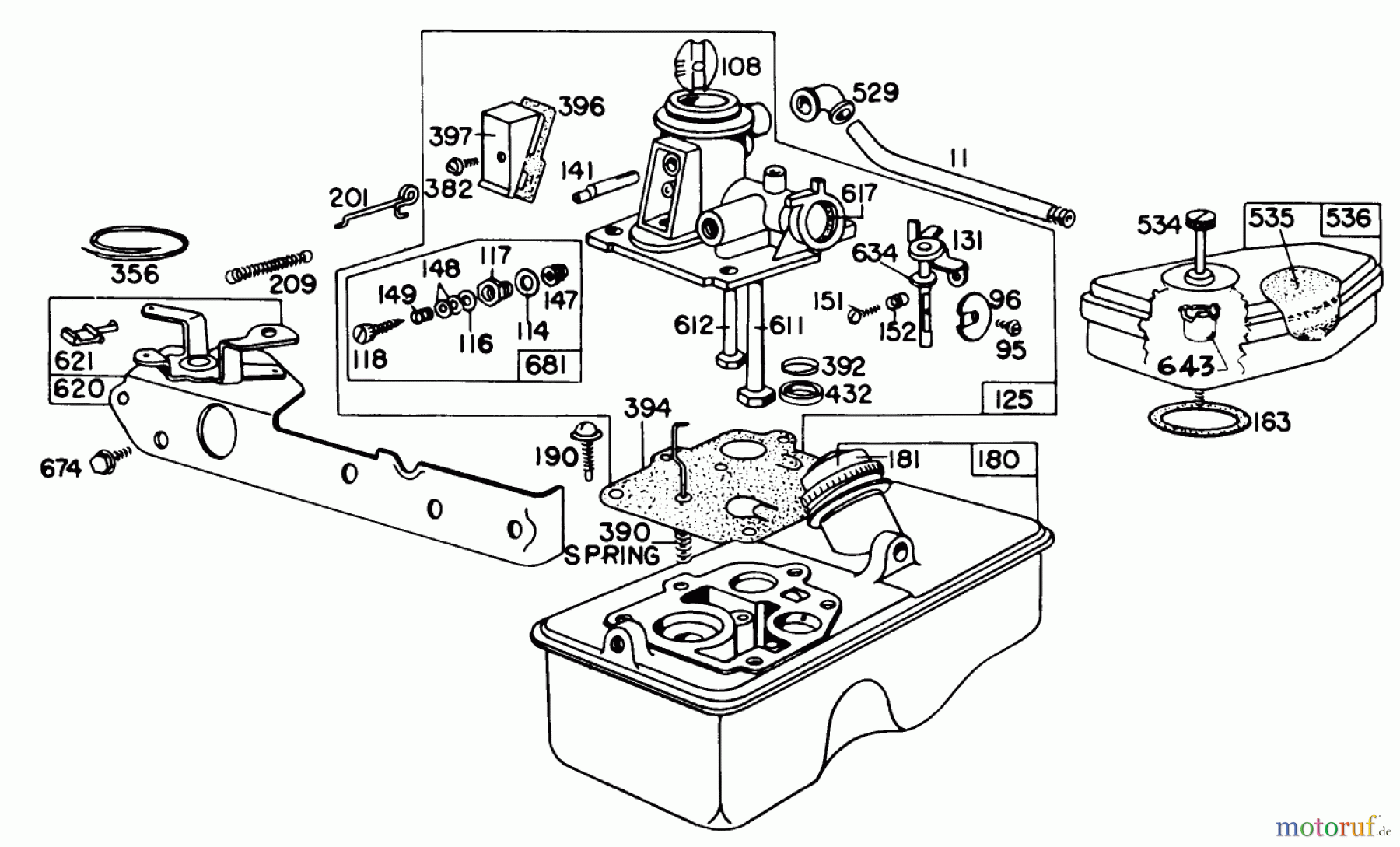  Toro Neu Mowers, Walk-Behind Seite 1 16600 - Toro Lawnmower, 1978 (8000001-8999999) CARBURETOR ASSEMBLY-ENGINE BRIGGS & STRATTON MODEL NO. 92908-1844-01