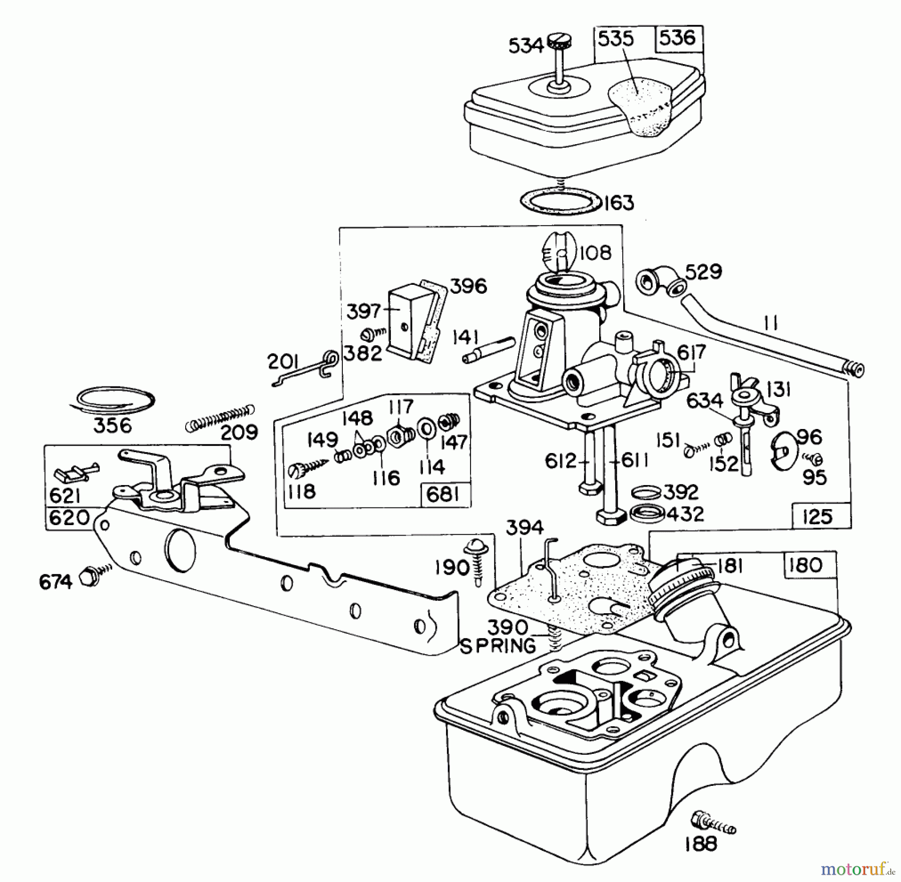  Toro Neu Mowers, Walk-Behind Seite 1 16655 - Toro Lawnmower, 1978 (8000001-8999999) CARBURETOR ASSEMBLY MODEL 390065