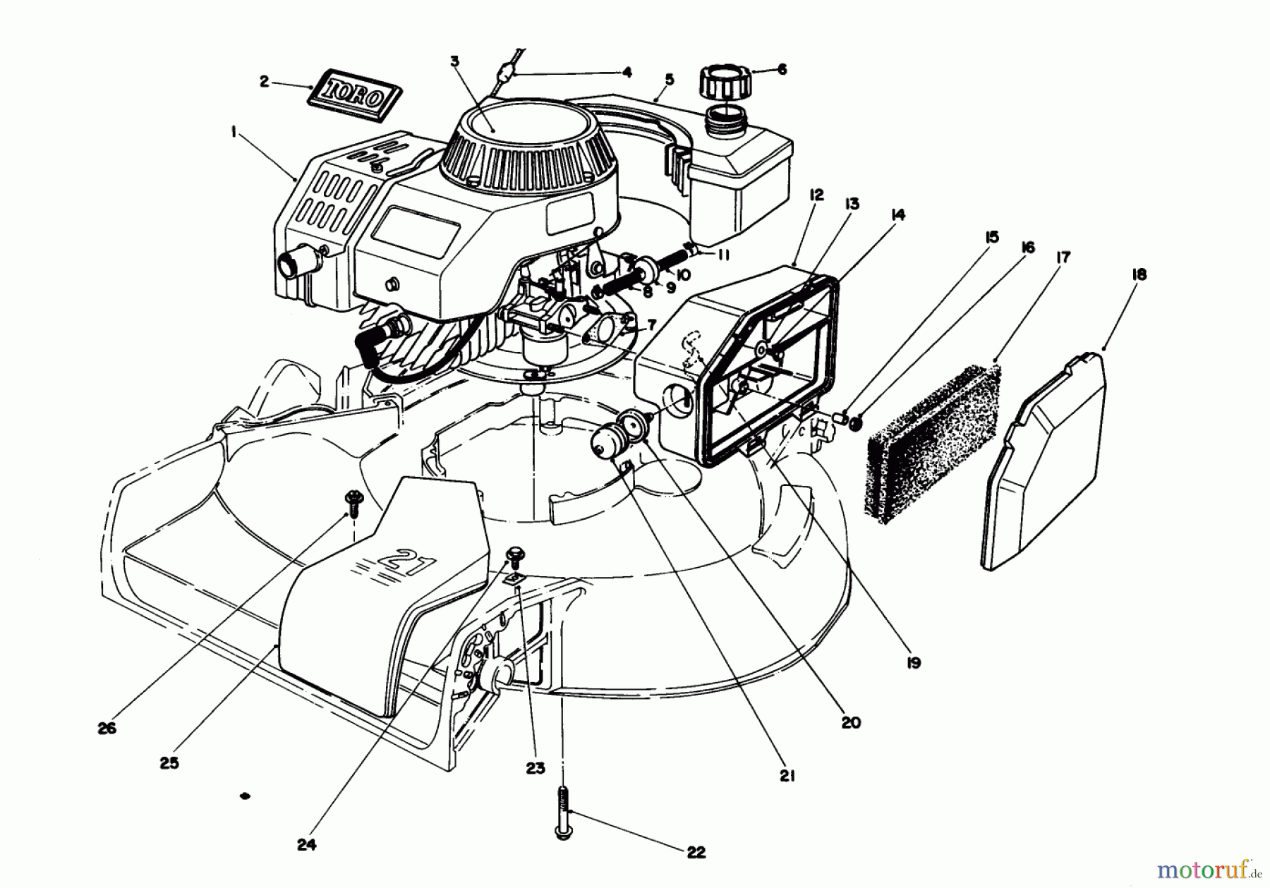  Toro Neu Mowers, Walk-Behind Seite 1 16785 - Toro Lawnmower, 1988 (8000001-8007011) ENGINE ASSEMBLY (SERIAL NO. 8001572 & UP)