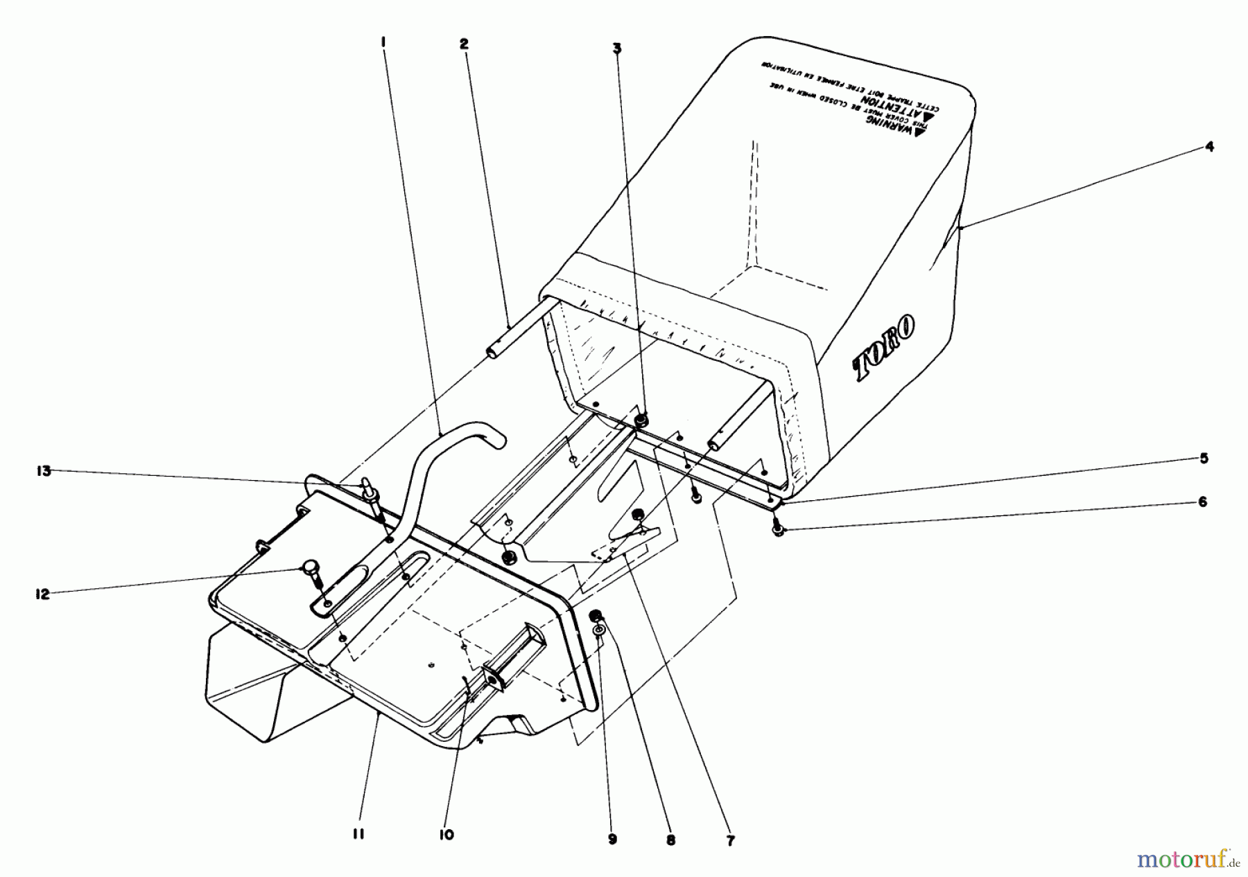  Toro Neu Mowers, Walk-Behind Seite 1 16880 - Toro Lawnmower, 1981 (1000001-1999999) GRASS CATCHER ASSEMBLY NO. 11-0269 (MODEL NO. 16880 & 16890)