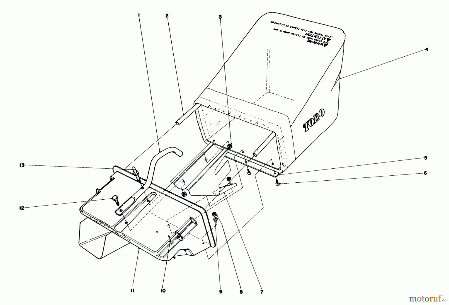  Toro Neu Mowers, Walk-Behind Seite 1 16880 - Toro Lawnmower, 1982 (2000001-2999999) GRASS CATCHER ASSEMBLY NO. 11-0269 (MODEL NO. 16880 & 16890)