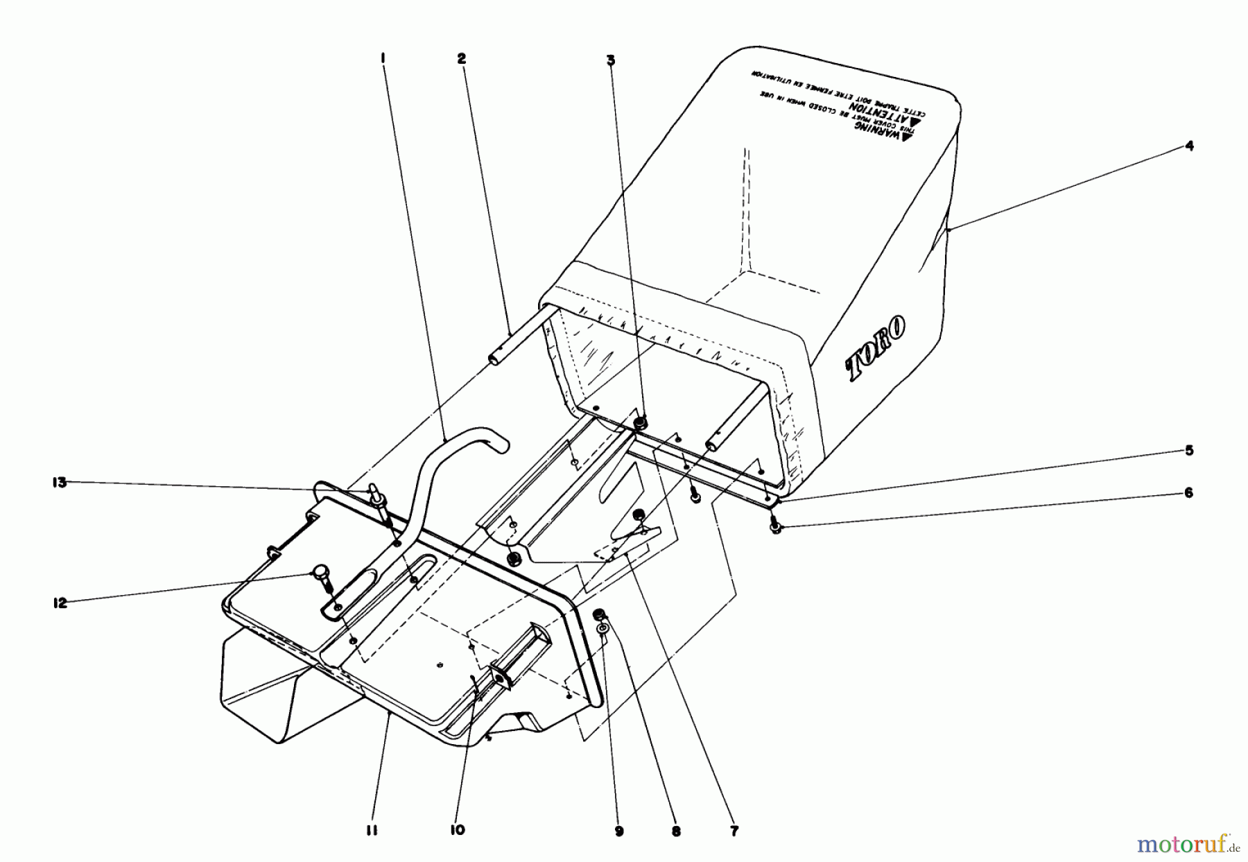  Toro Neu Mowers, Walk-Behind Seite 1 16940 - Toro Lawnmower, 1980 (0000001-0999999) GRASS CATCHER ASSEMBLY (MODEL NO. 16930 & 16940)