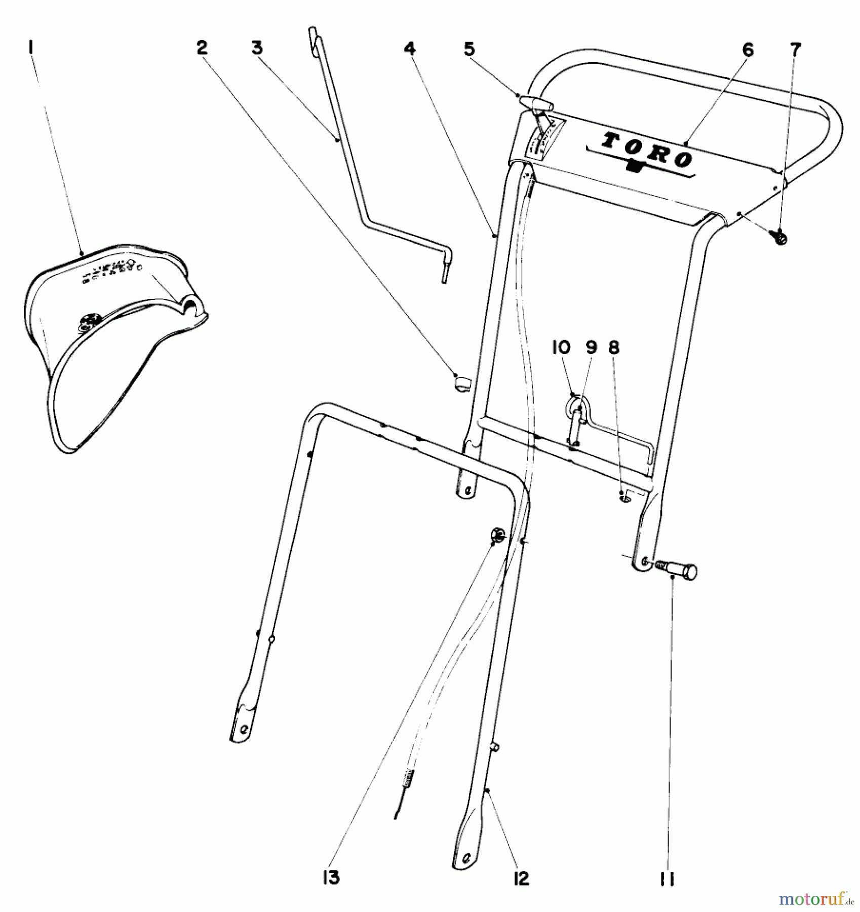  Toro Neu Mowers, Walk-Behind Seite 1 19222 - Toro Whirlwind Lawnmower, 1969 (9000001-9999999) HANDLE ASSEMBLY