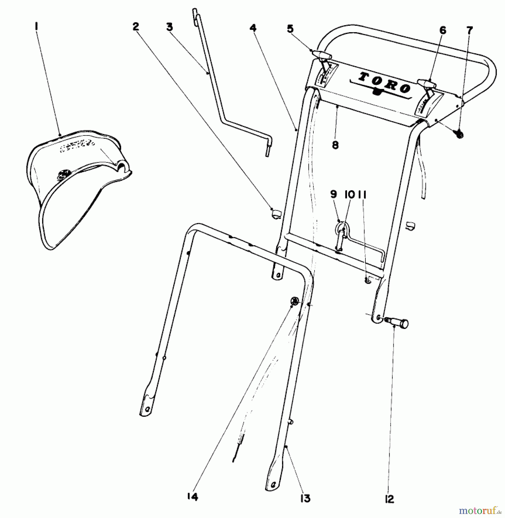  Toro Neu Mowers, Walk-Behind Seite 1 17601 - Toro Whirlwind Lawnmower, 1969 (9000001-9999999) FOLDING HANDLE