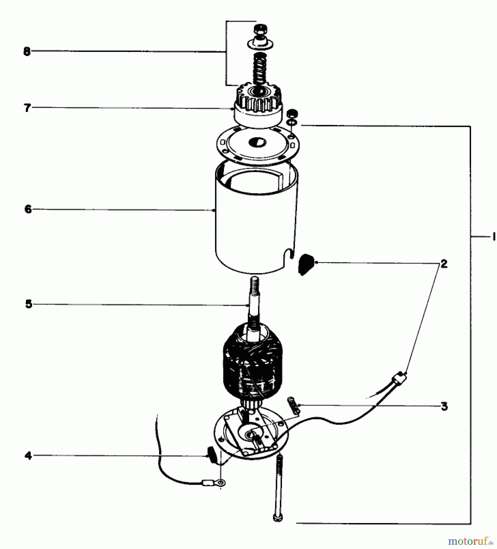  Toro Neu Mowers, Walk-Behind Seite 1 19250 - Toro Whirlwind Lawnmower, 1969 (9000001-9999999) STARTER MOTOR AND PINION