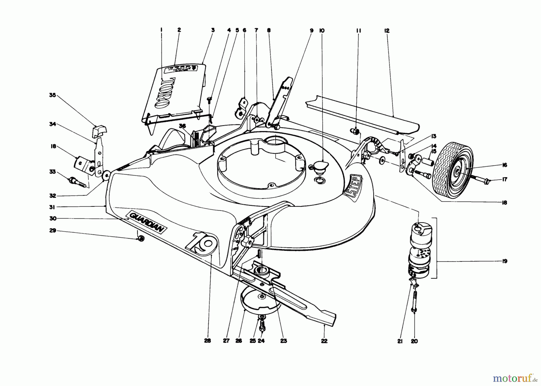  Toro Neu Mowers, Walk-Behind Seite 2 21500 - Toro Guardian Lawnmower, 1975 (5000001-5999999) HOUSING ASSEMBLY