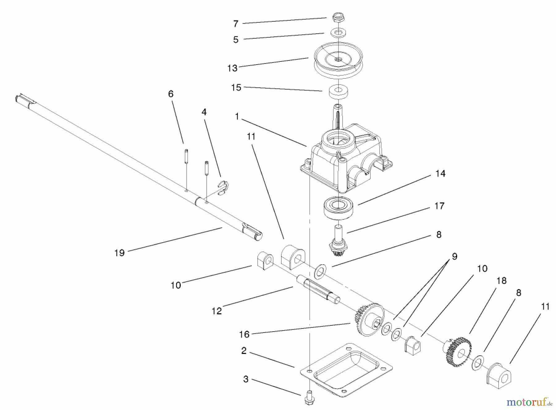  Toro Neu Mowers, Walk-Behind Seite 1 20011 (R-21OS) - Toro Recycler Mower, R-21OS, 2001 (210000001-210999999) GEAR CASE ASSEMBLY