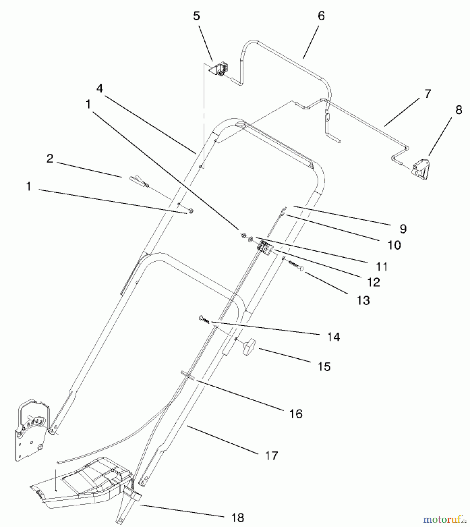  Toro Neu Mowers, Walk-Behind Seite 1 20020 (R-21S1) - Toro Recycler Mower, R-21S1, 1999 (9900001-9999999) HANDLE & CONTROLS ASSEMBLY