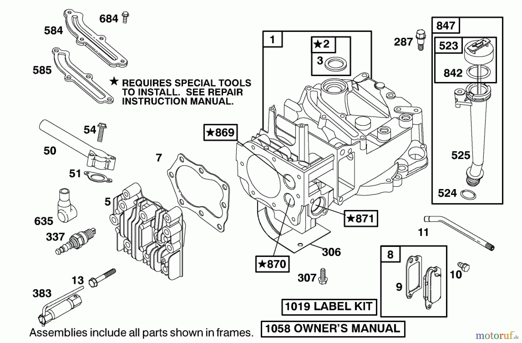  Toro Neu Mowers, Walk-Behind Seite 1 20020 (R-21S1) - Toro Recycler Mower, R-21S1, 2001 (210000001-210999999) ENGINE BRIGGS & STRATTON MODEL 12H802-1776-B1 #1