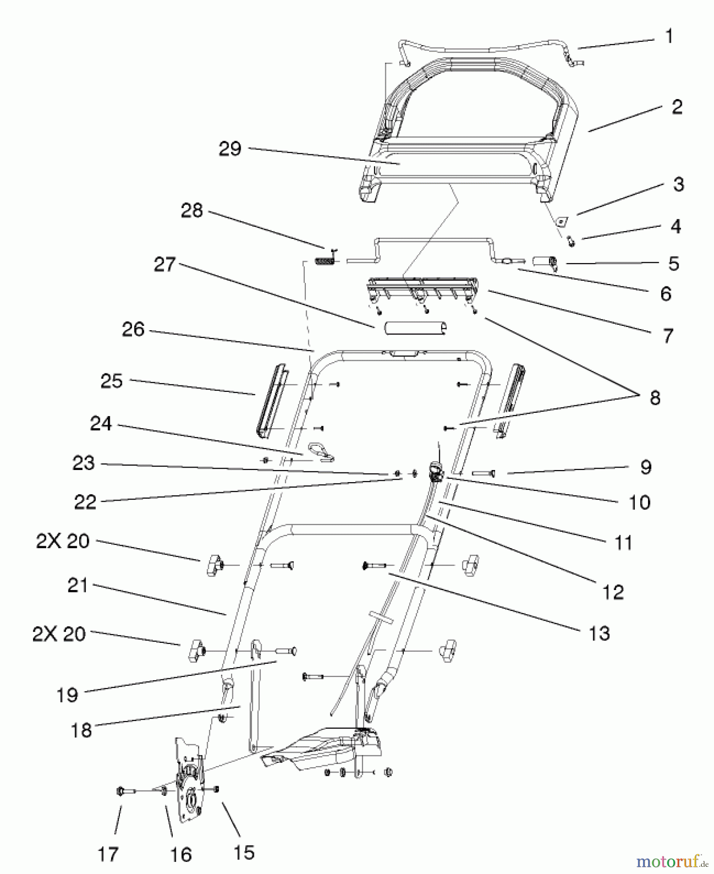  Toro Neu Mowers, Walk-Behind Seite 1 20022 (R-21S) - Toro Recycler Mower, R-21S, 2001 (210000001-210999999) HANDLE ASSEMBLY