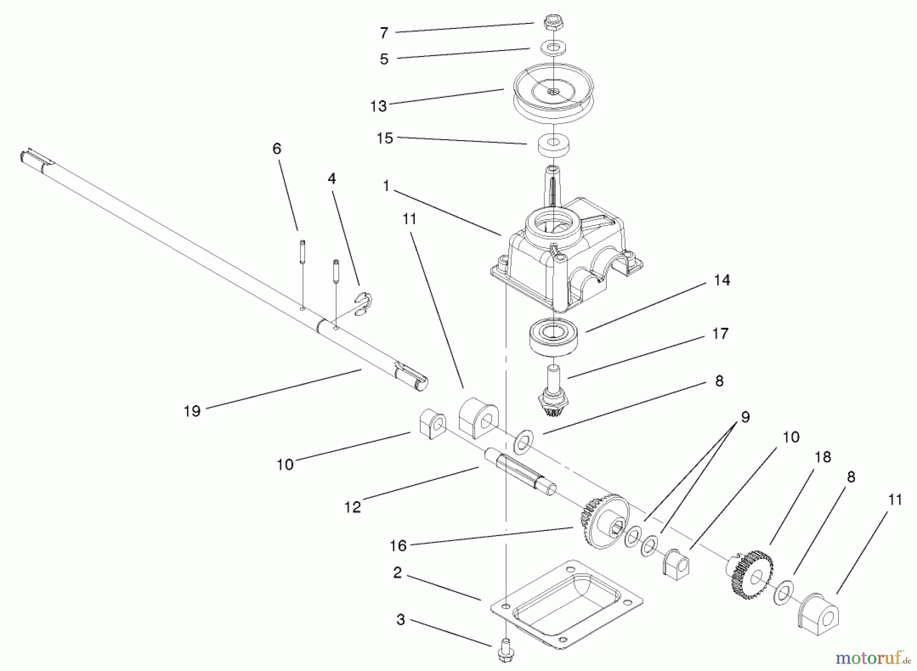  Toro Neu Mowers, Walk-Behind Seite 1 20025 - Toro Recycler Mower, 2001 (210000001-210999999) GEAR CASE ASSEMBLY