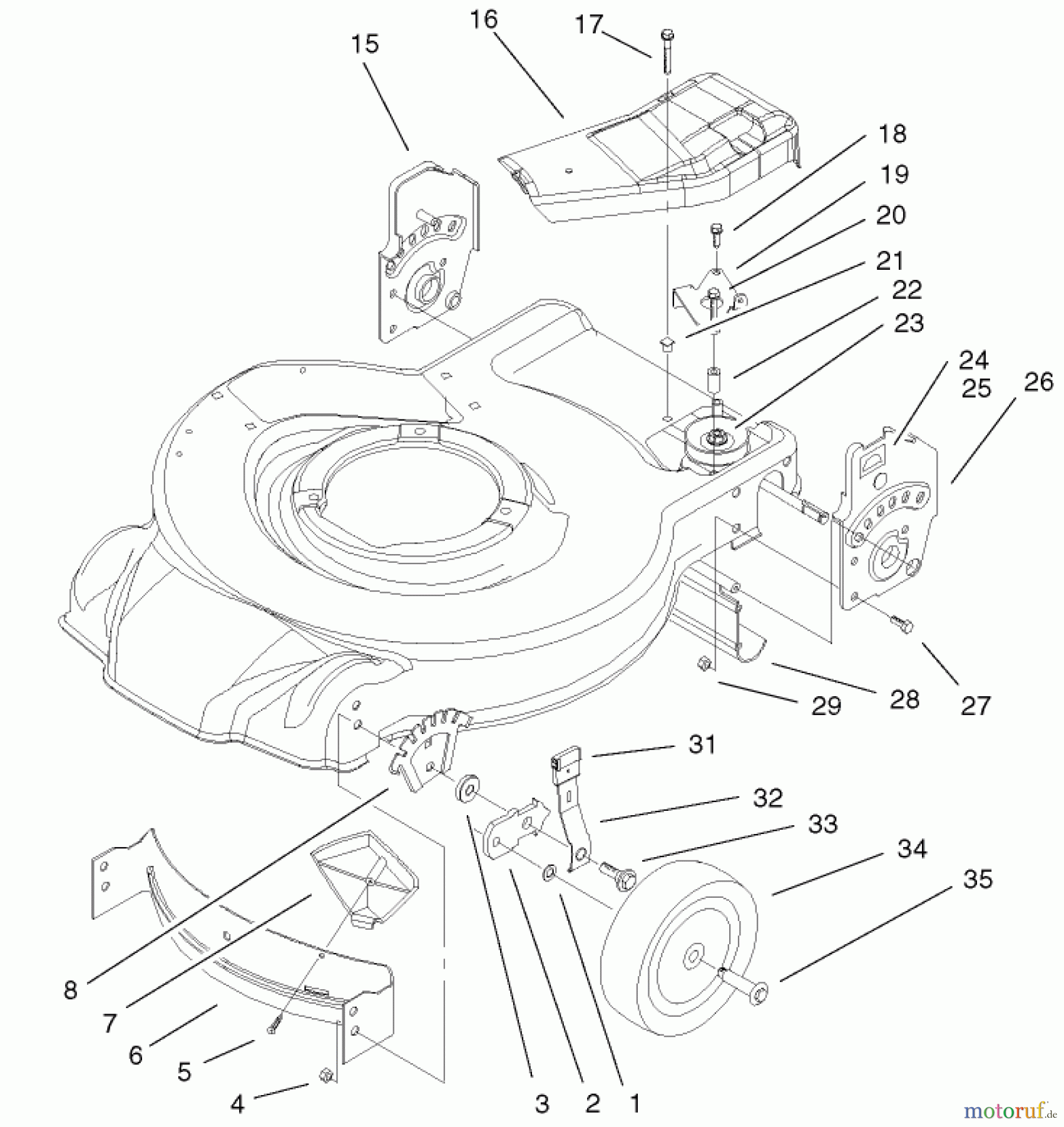  Toro Neu Mowers, Walk-Behind Seite 1 20027 (R-21OSB) - Toro Recycler Mower, R-21OSB, 2001 (210000001-210999999) HOUSING AND BRACKET ASSEMBLY