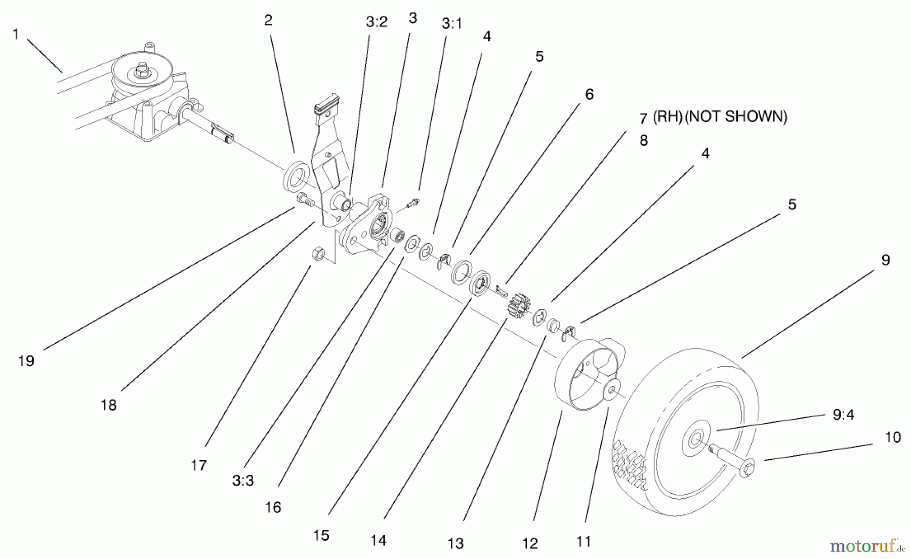  Toro Neu Mowers, Walk-Behind Seite 1 20028 - Toro Recycler Mower, 1999 (9900001-9999999) GEAR CASE & WHEEL ASSEMBLY