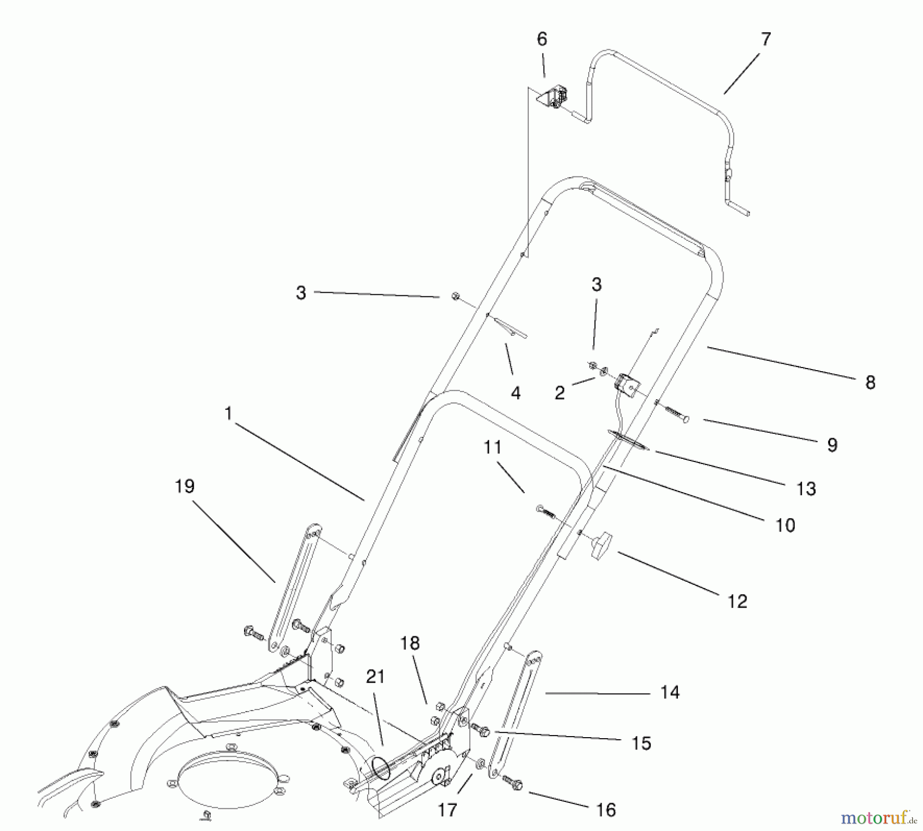  Toro Neu Mowers, Walk-Behind Seite 1 20030 (SR-21P) - Toro Super Recycler Mower, SR-21P, 2000 (200000001-200999999) HANDLE & CONTROLS ASSEMBLY